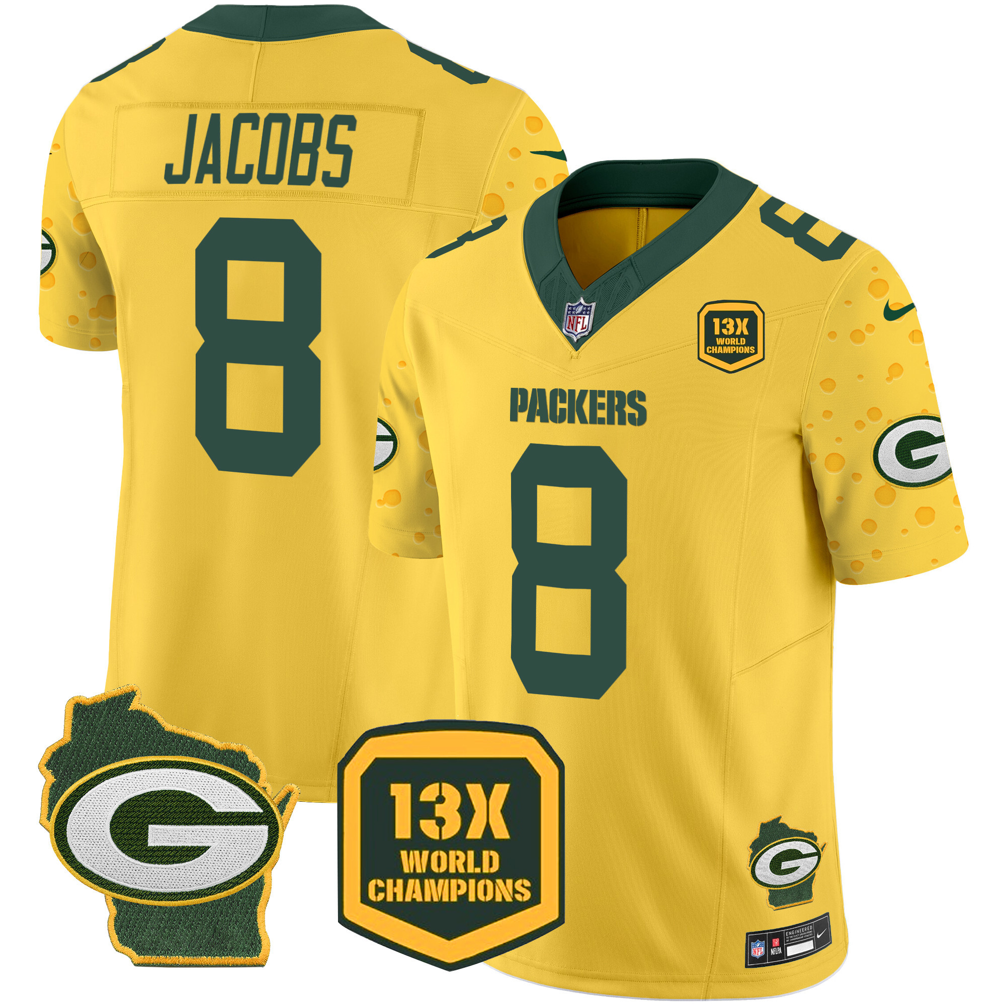 Josh Jacobs Men's Green Bay Packers Cheese Vapor Limited Jersey Ã¢â‚¬â€œ All Stitched Gold Jersey - All Stitched