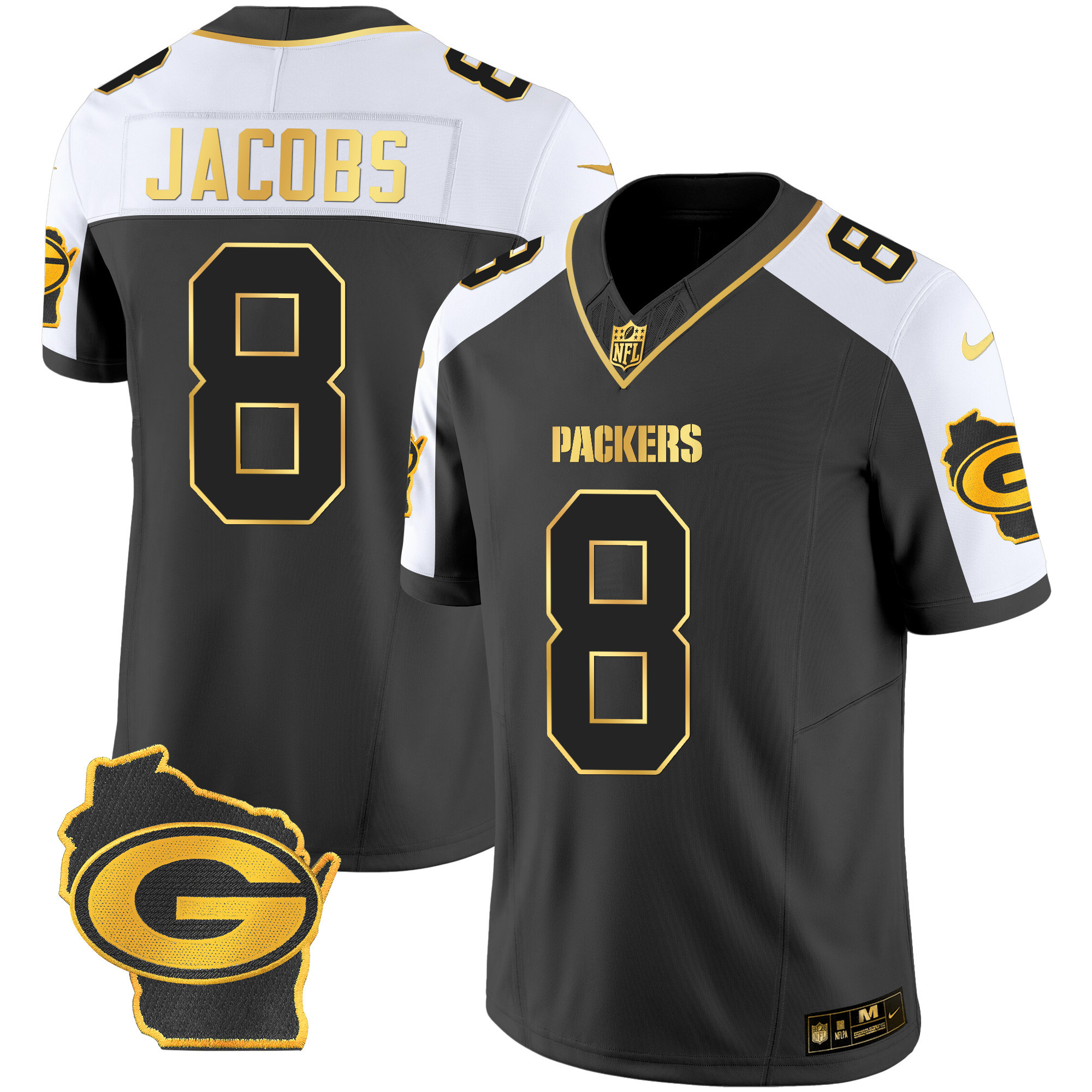 Josh Jacobs Men's Green Bay Packers Home Patch Gold Vapor Alternate Jersey - All Stitched