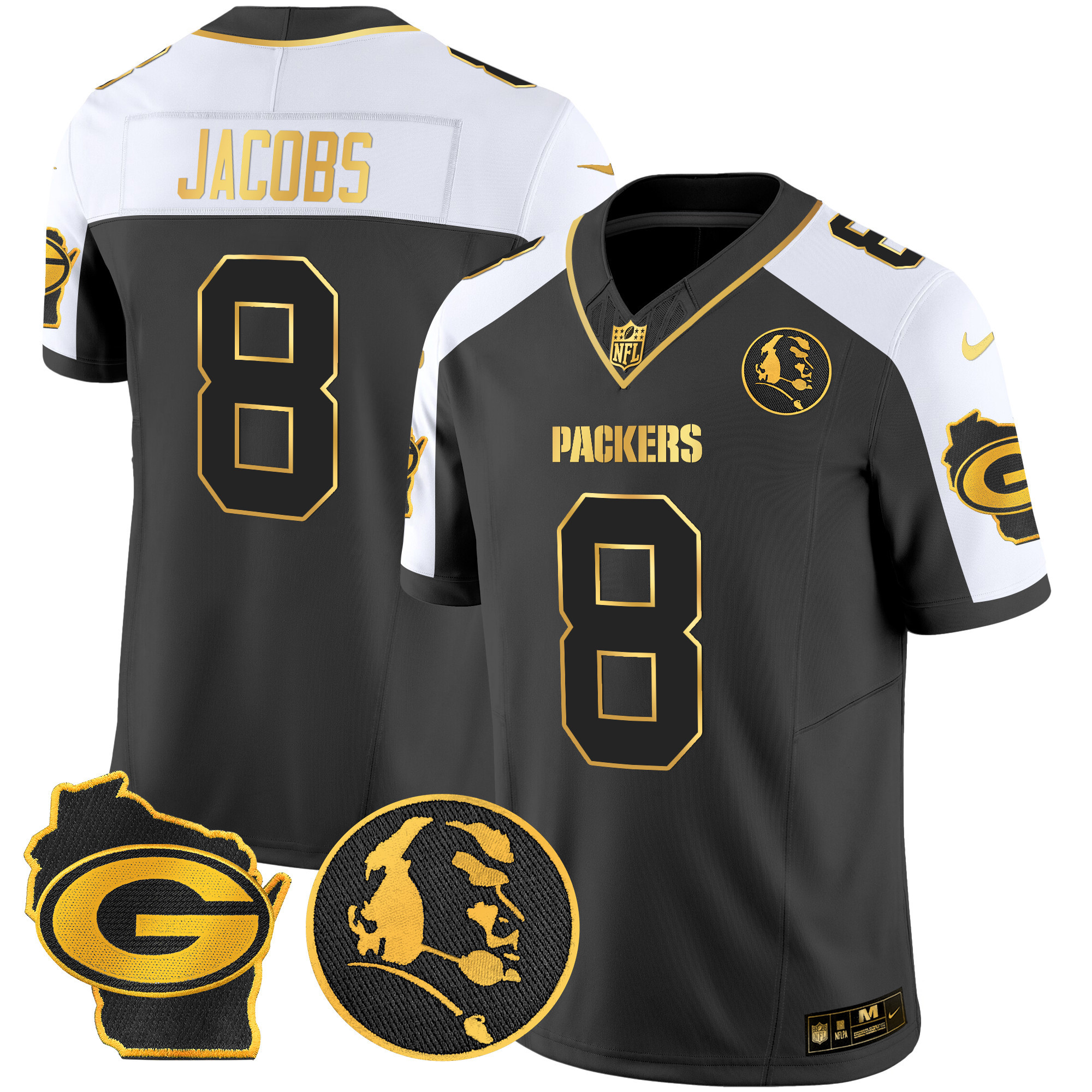 Josh Jacobs Men's Green Bay Packers John Madden & Home Patch Gold Vapor Limited Alternate Jersey - All Stitched