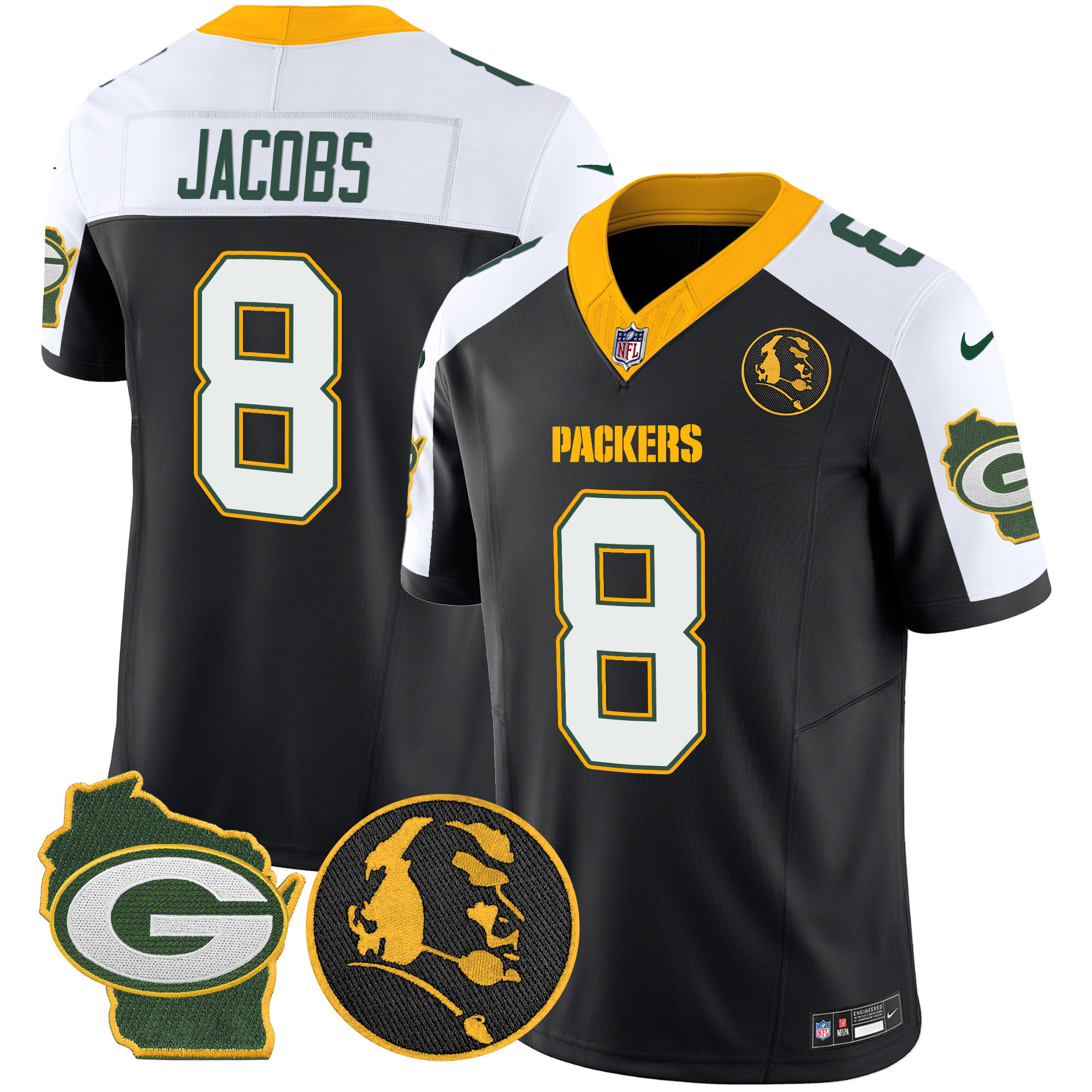 Josh Jacobs Men's Green Bay Packers John Madden & Home Patch Vapor Limited Black Alternate Jersey - All Stitched