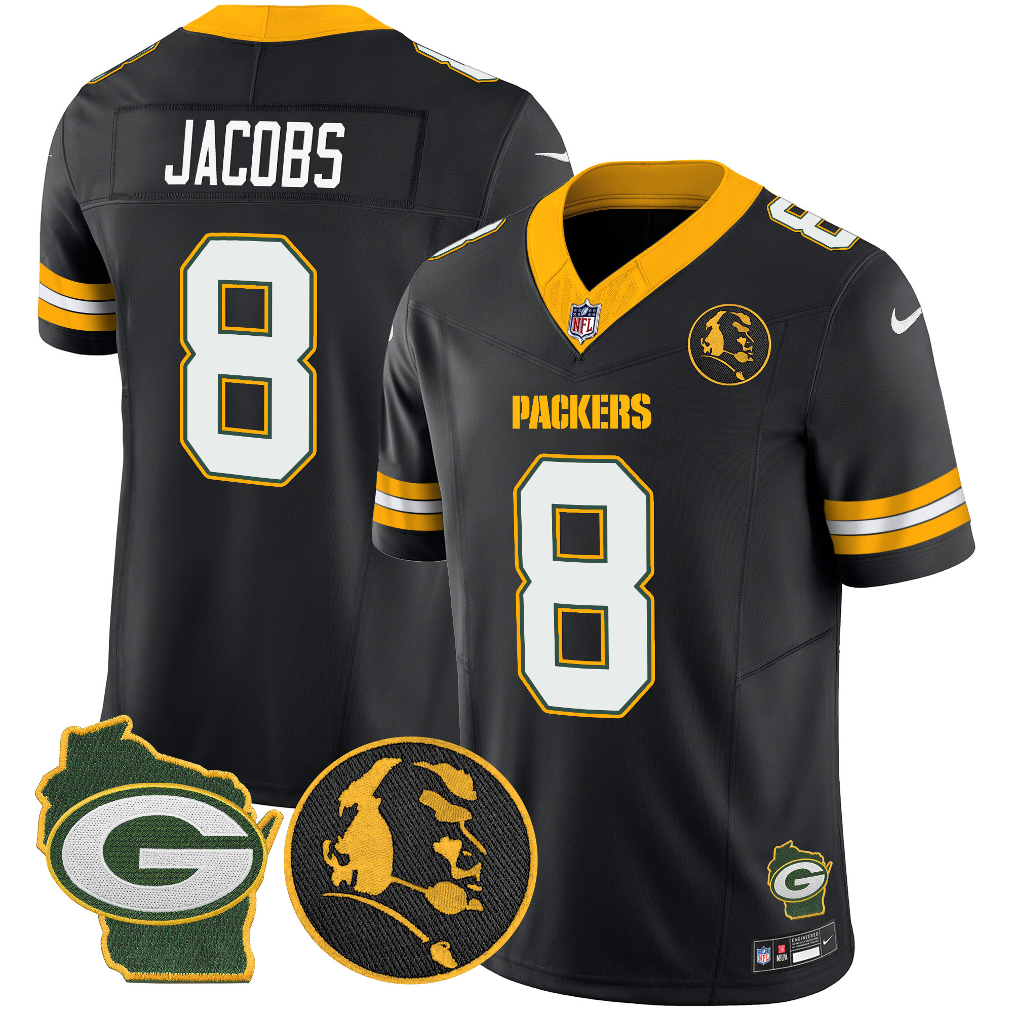 Josh Jacobs Men's Green Bay Packers John Madden & Home Patch Vapor Limited Black Jersey - All Stitched
