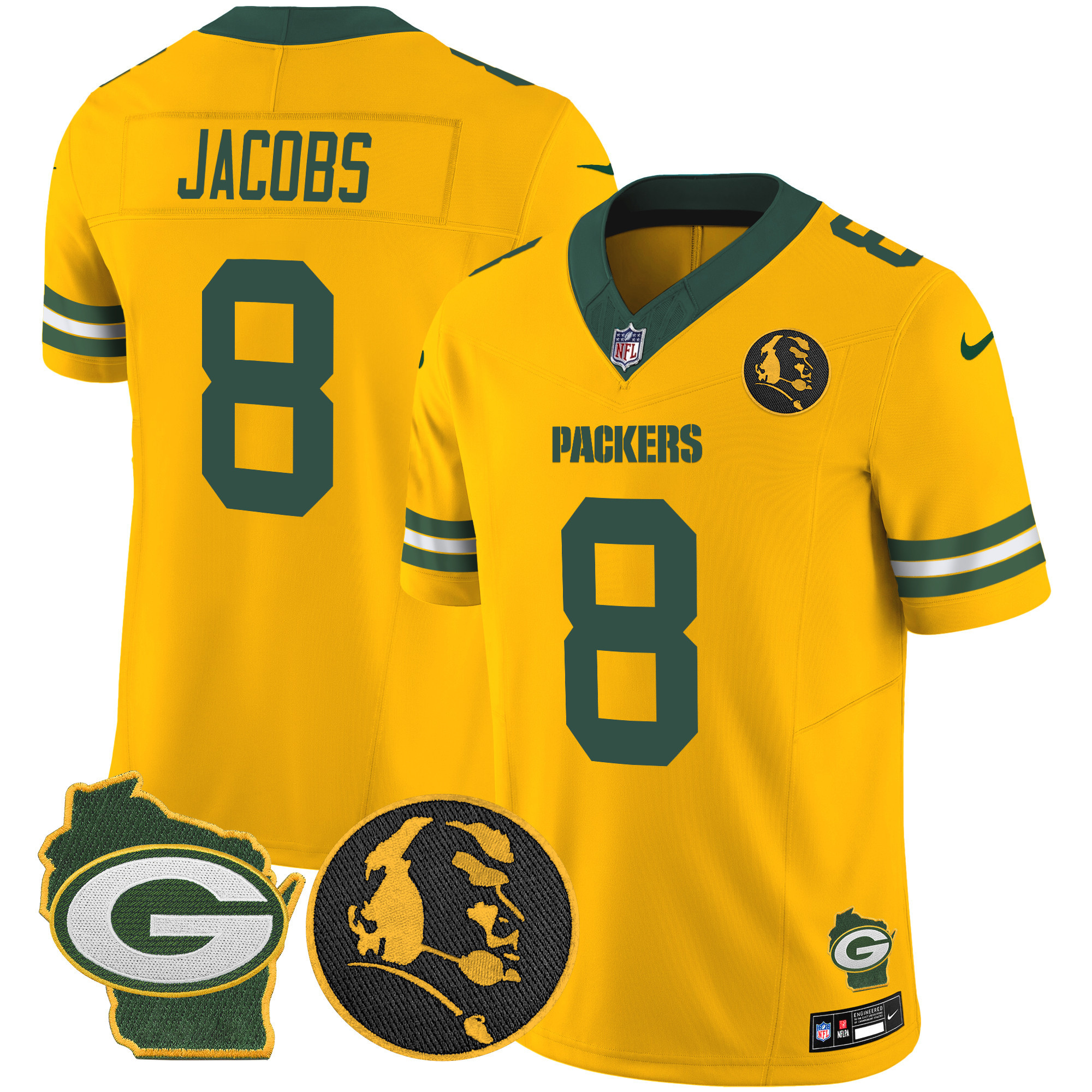 Josh Jacobs Men's Green Bay Packers John Madden & Home Patch Vapor Limited Gold Jersey - All Stitched