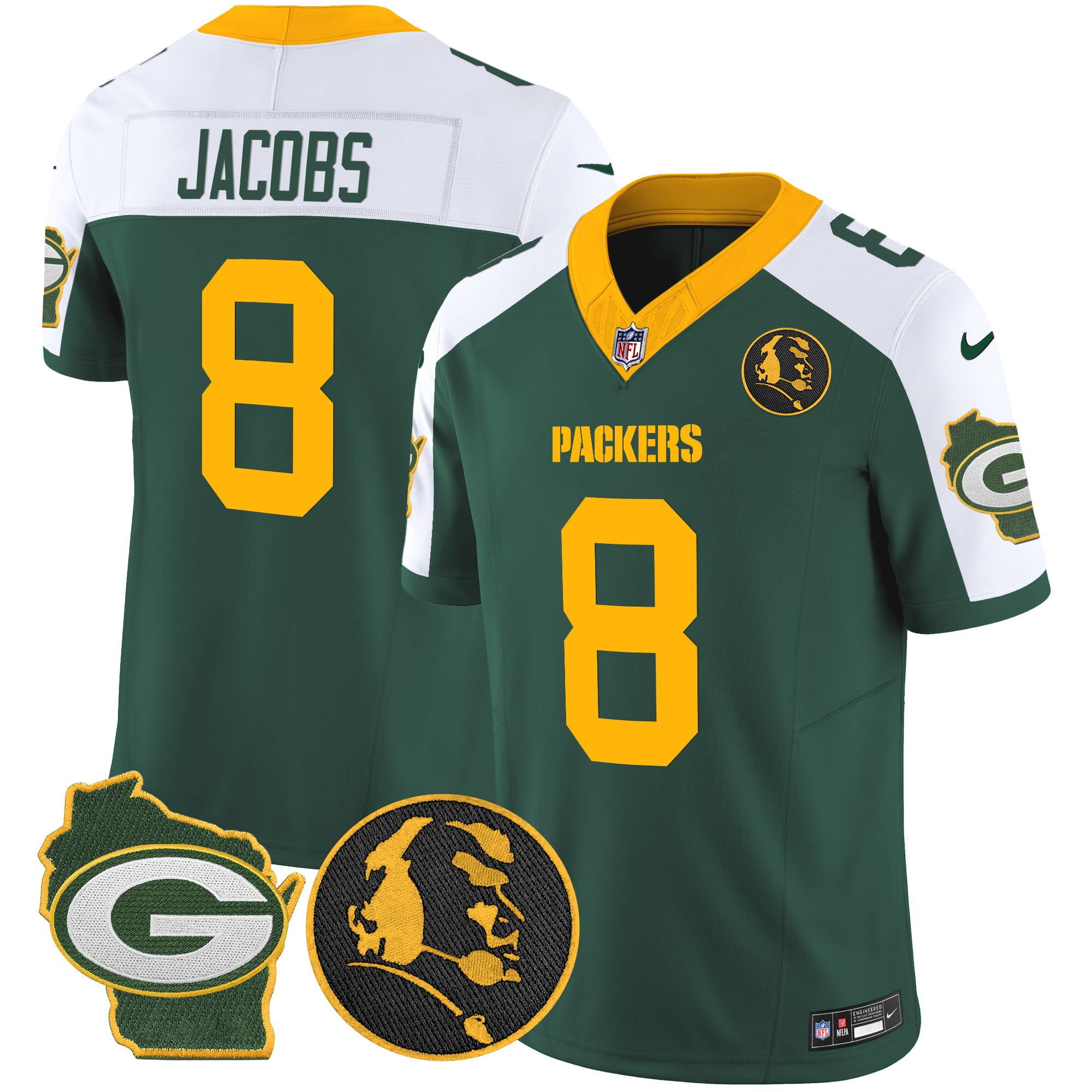 Josh Jacobs Men's Green Bay Packers John Madden & Home Patch Vapor Limited Green Alternate Jersey - All Stitched