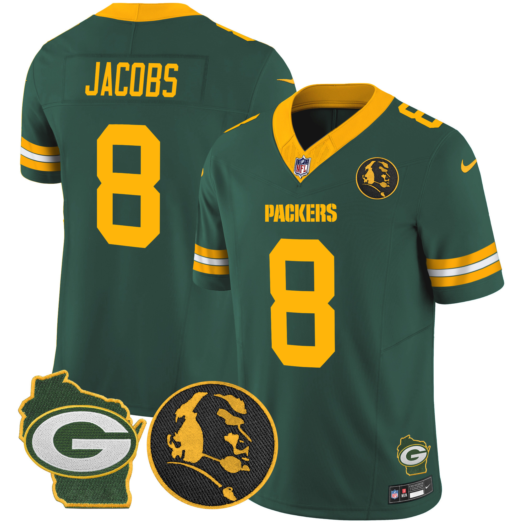 Josh Jacobs Men's Green Bay Packers John Madden & Home Patch Vapor Limited Green Jersey - All Stitched