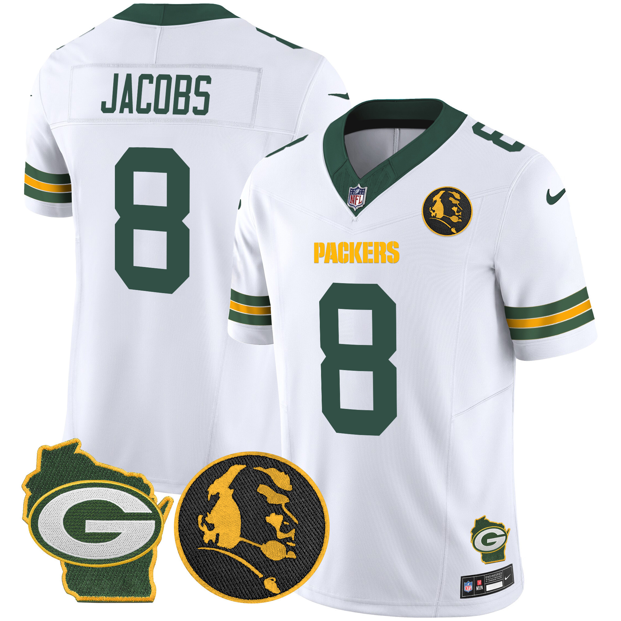 Josh Jacobs Men's Green Bay Packers John Madden & Home Patch Vapor Limited White Jersey - All Stitched