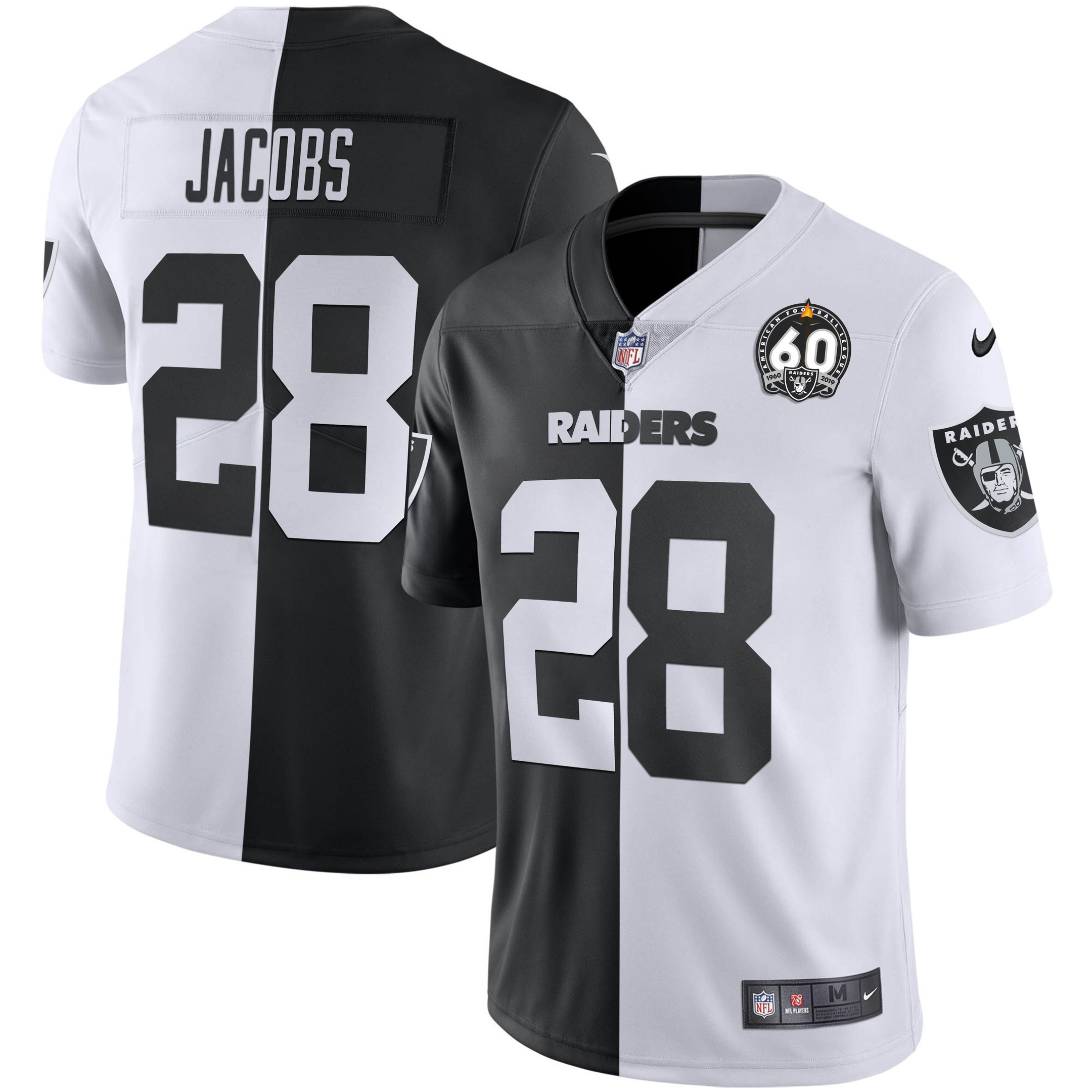 Josh Jacobs Men's Las Vegas Raiders 60th Season Patch Gold & Split - All Stitched Split Jersey - All Stitched