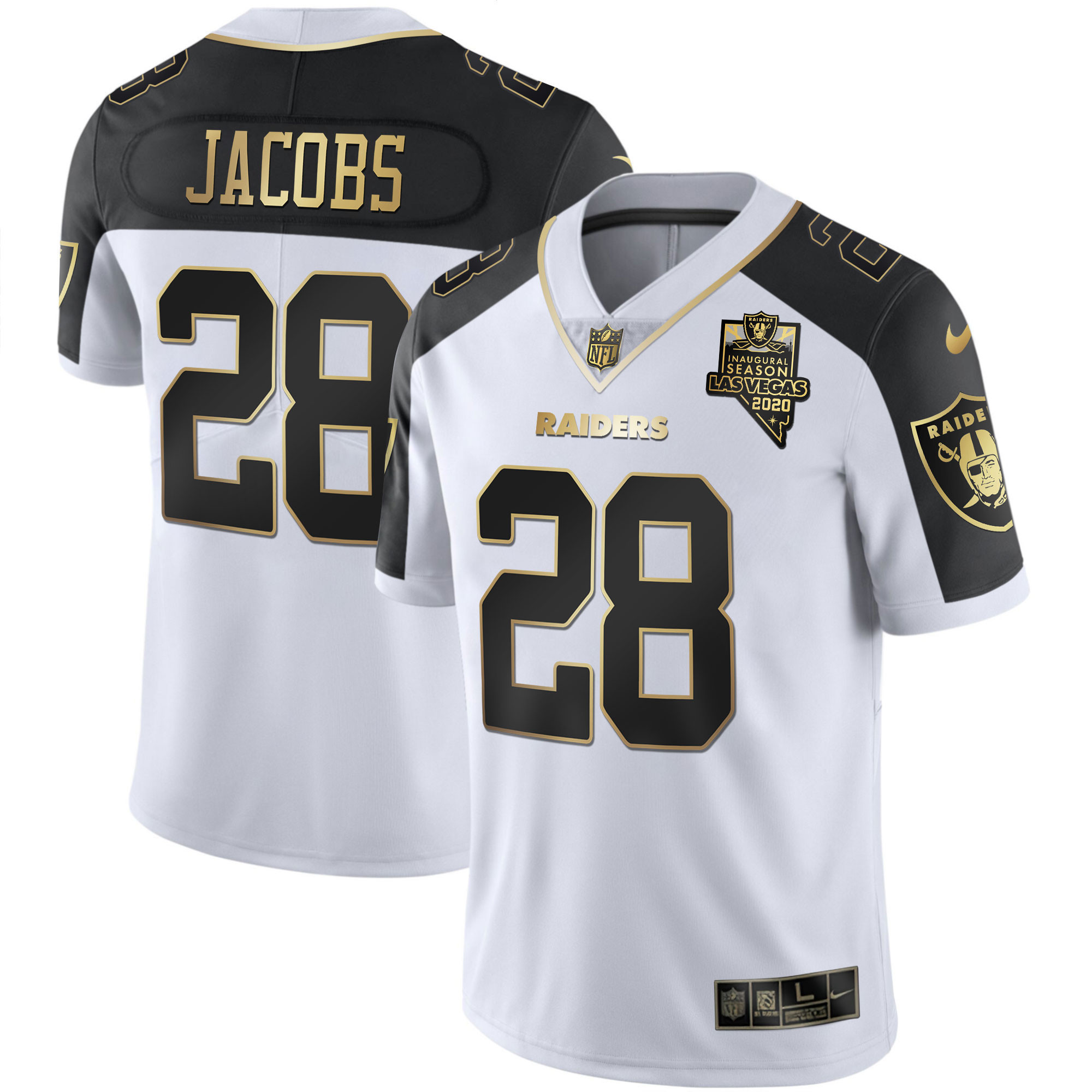 Josh Jacobs Men's Las Vegas Raiders Alternate Vapor Black Gold & Black Inverted Limited Inaugural Season Patch - All Stitched Black Inverted Jersey - All Stitched