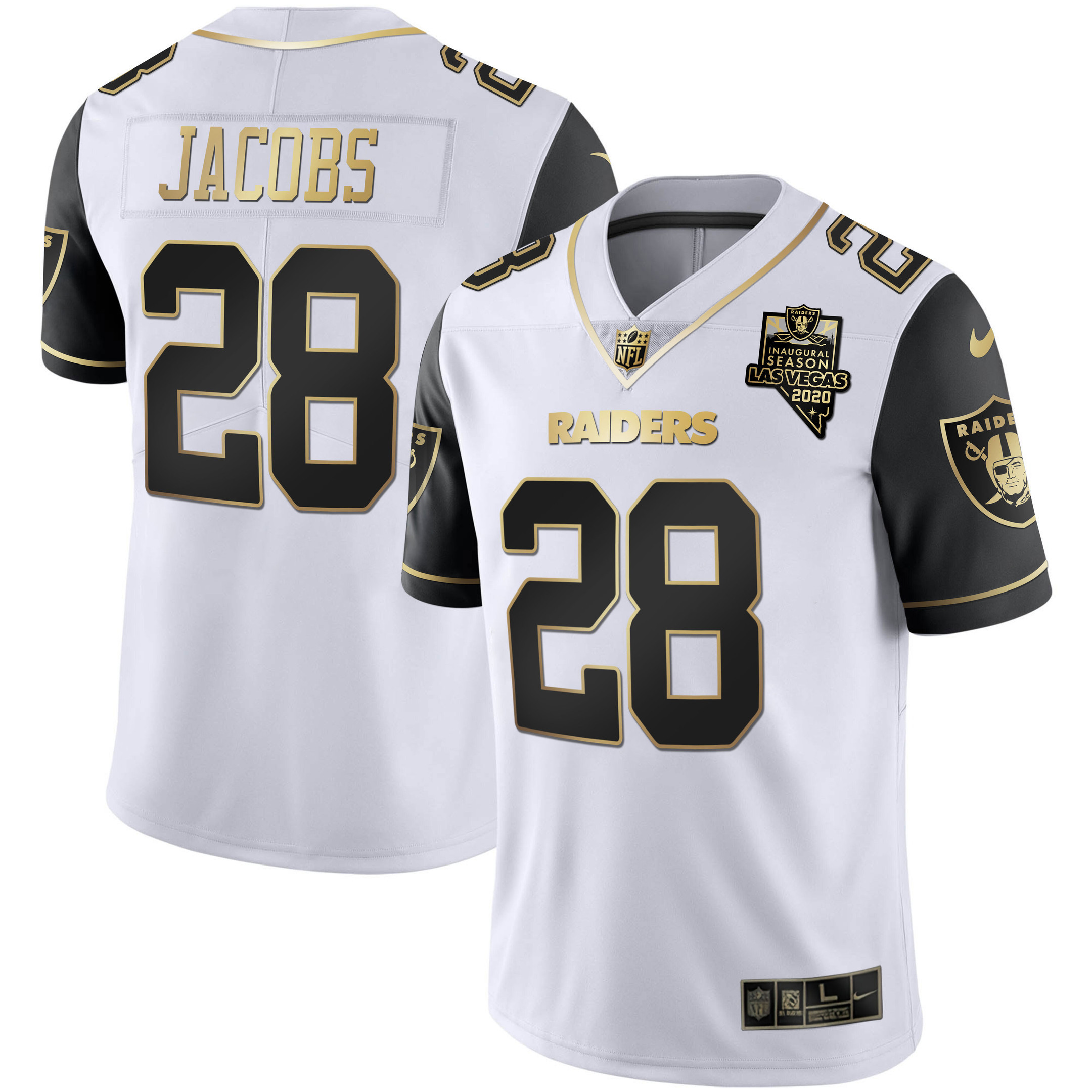 Josh Jacobs Men's Las Vegas Raiders Alternate Vapor Black Gold & Black Inverted Limited Inaugural Season Patch - All Stitched Black Sleeves Jersey - All Stitched