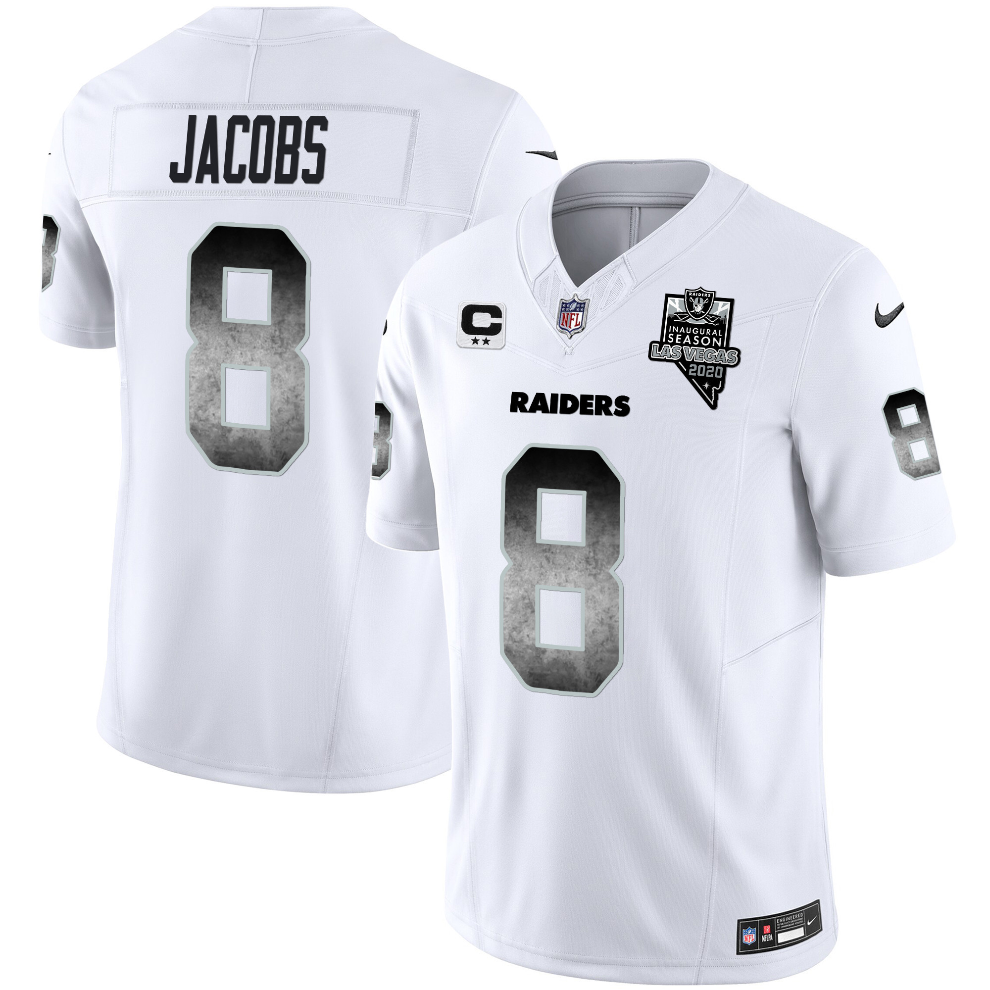 Josh Jacobs Men's Las Vegas Raiders Arch Smoke Vapor White Jersey - All Stitched