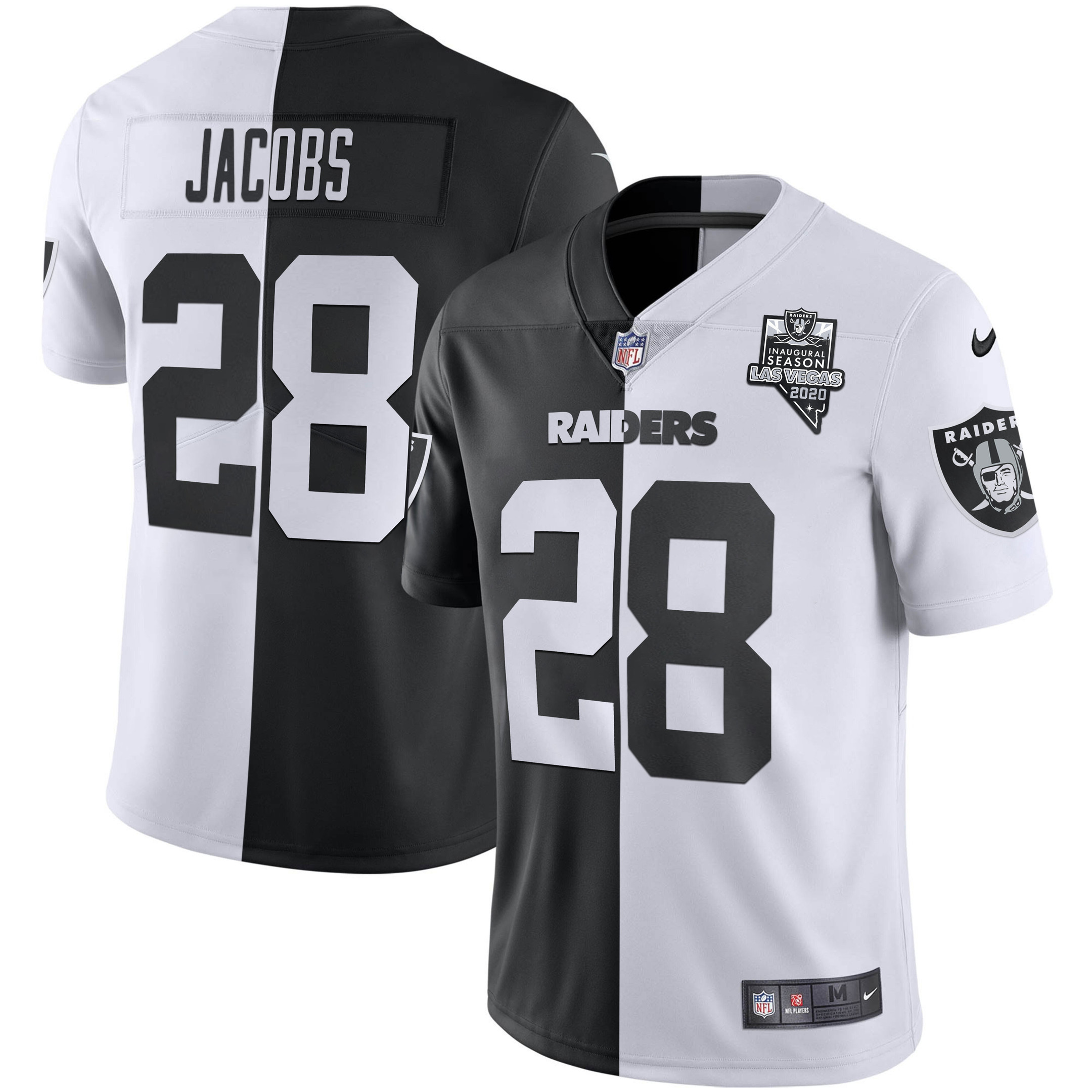 Josh Jacobs Men's Las Vegas Raiders Inaugural Season Patch Gold & Split - All Stitched Split Jersey - All Stitched