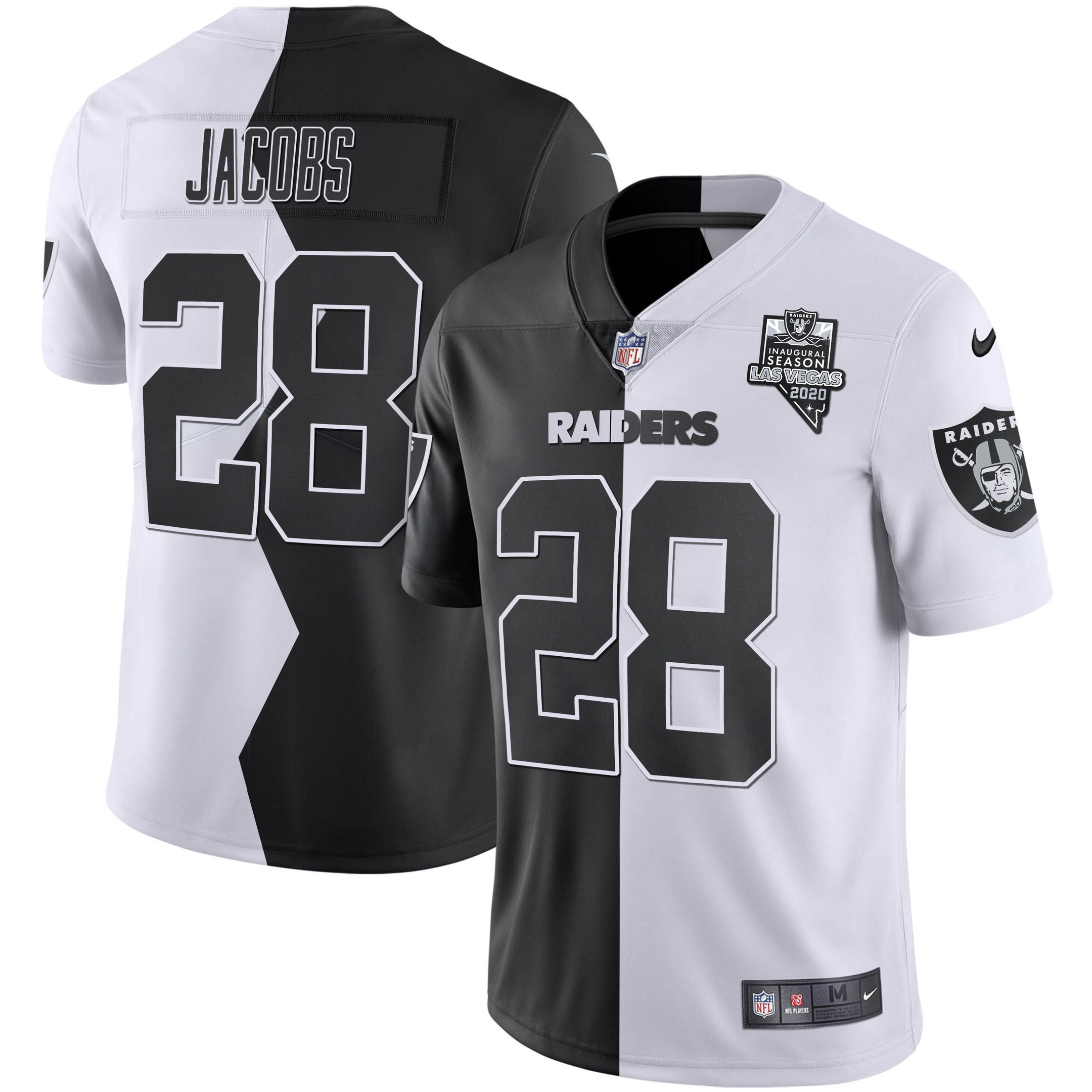 Josh Jacobs Men's Las Vegas Raiders Inaugural Season Patch Zigzag Split - All Stitched Zigzag Split Jersey - All Stitched