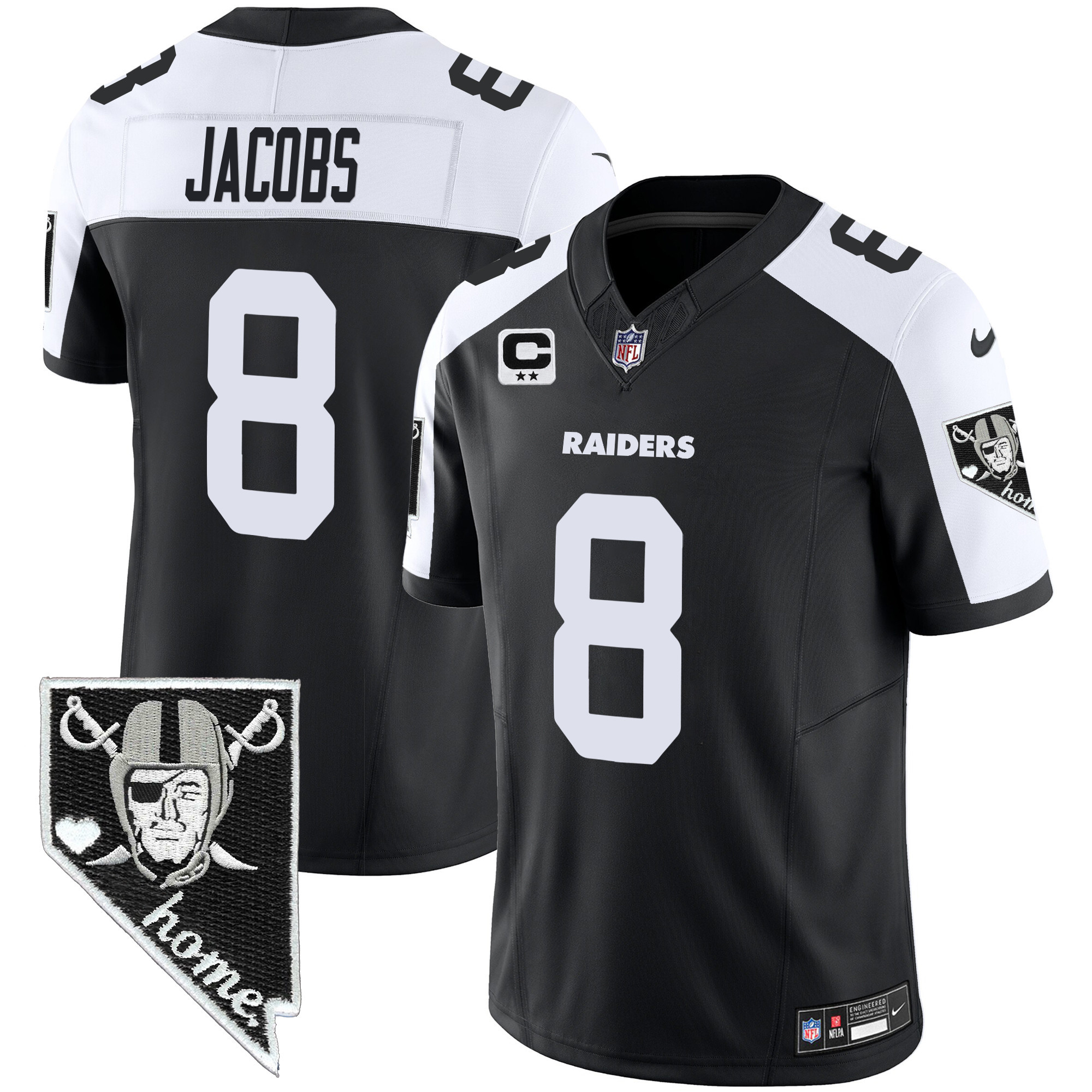 Josh Jacobs Men's Las Vegas Raiders Nevada Home Patch Vapor Black Alternate Jersey - All Stitched