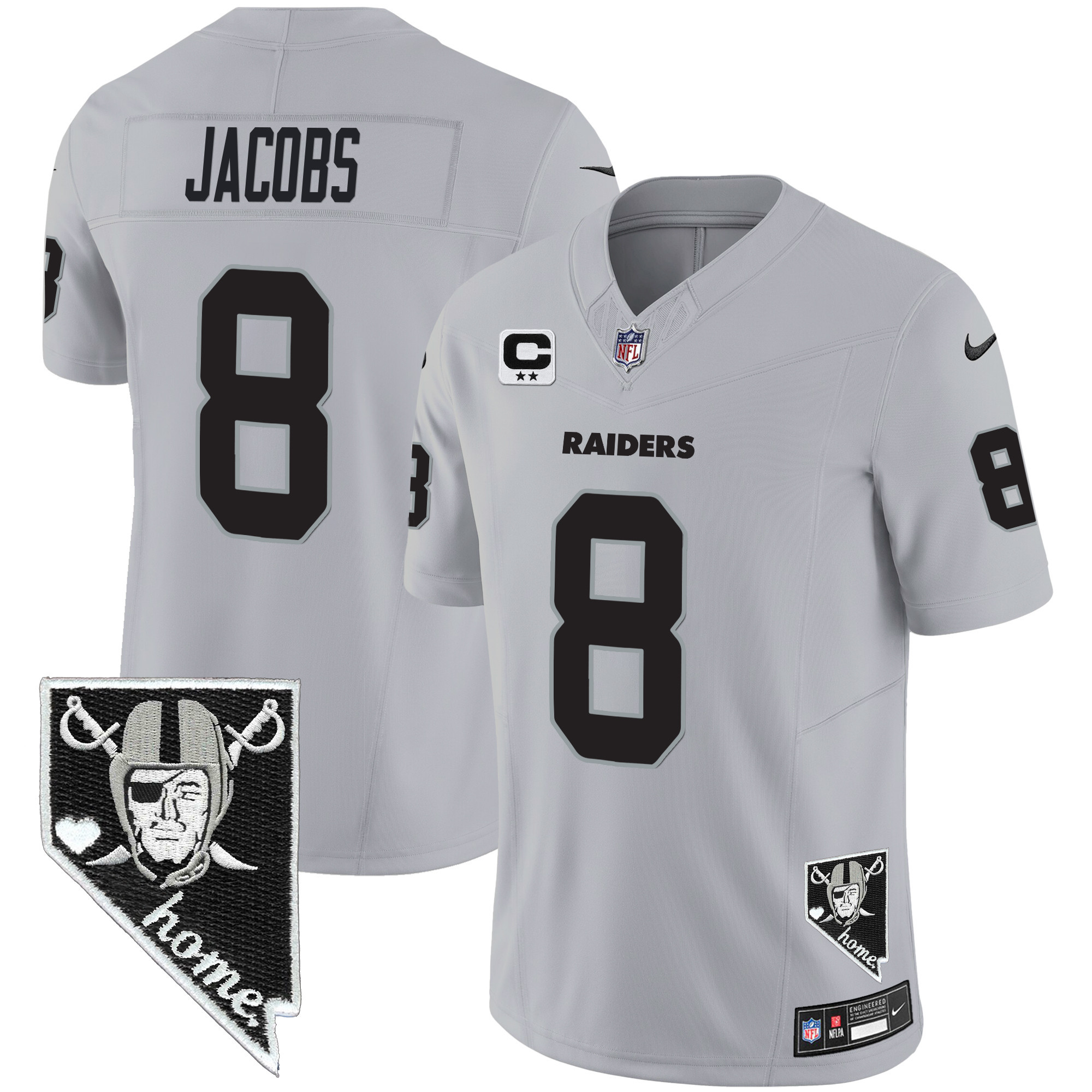 Josh Jacobs Men's Las Vegas Raiders Nevada Home Patch Vapor Gray Jersey - All Stitched