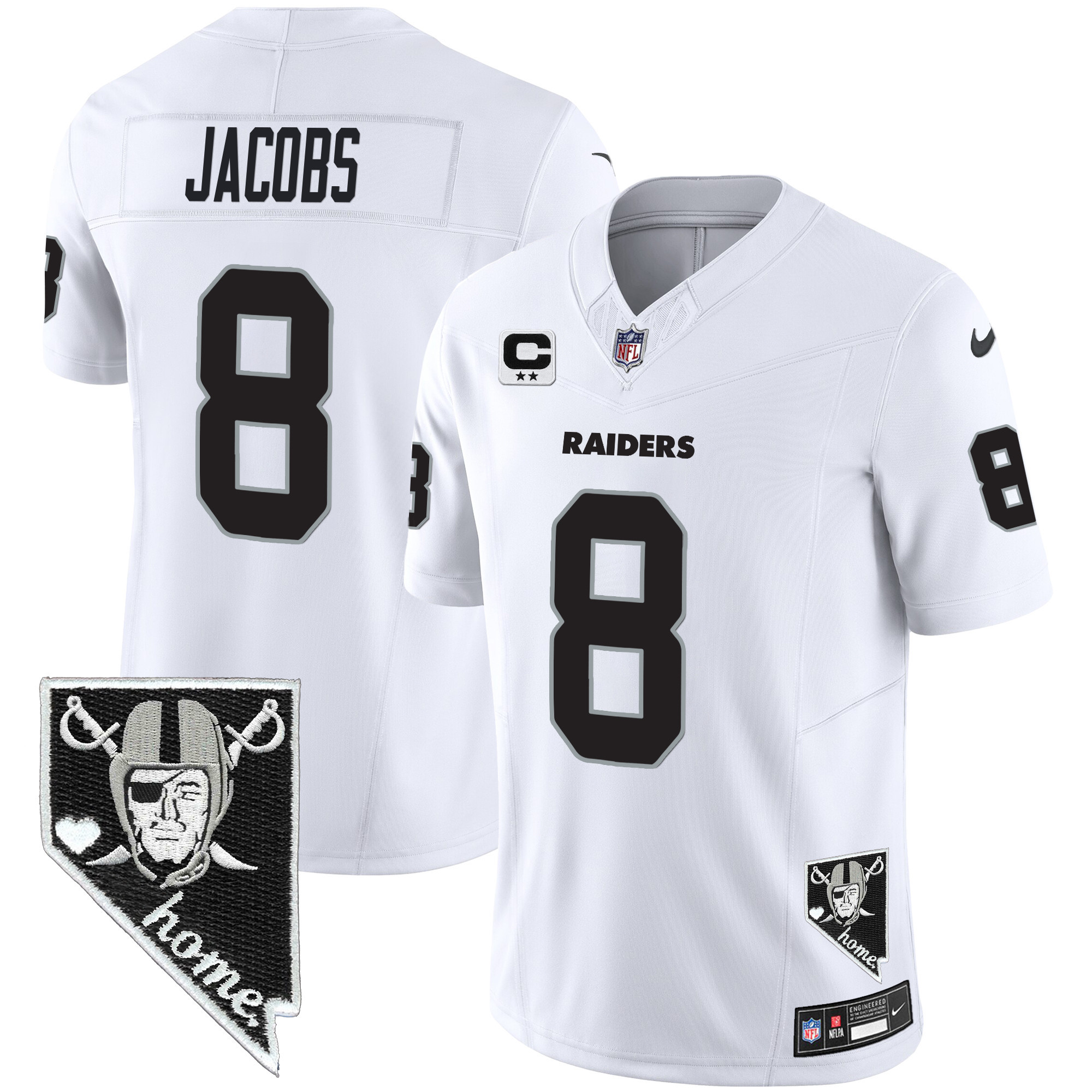 Josh Jacobs Men's Las Vegas Raiders Nevada Home Patch Vapor White Jersey - All Stitched