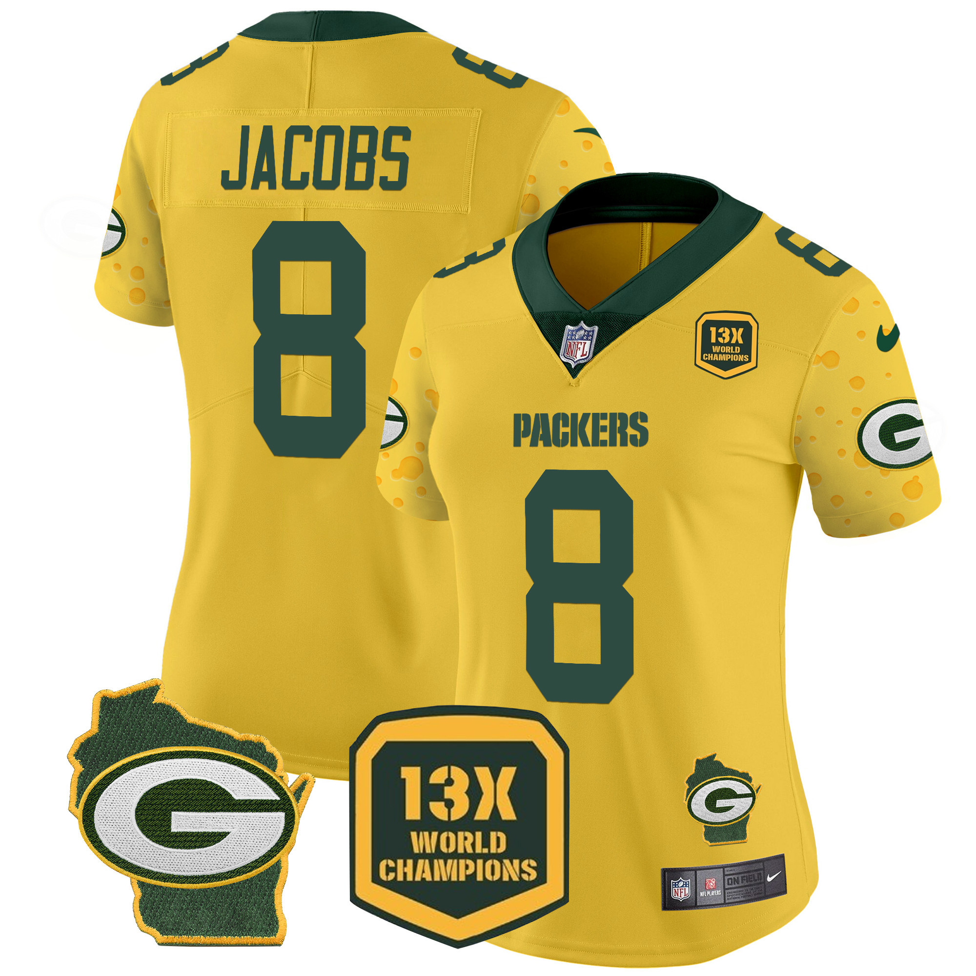 Josh Jacobs Women's Green Bay Packers Cheese Vapor Limited Jersey Ã¢â‚¬â€œ All Stitched Gold Jersey - All Stitched