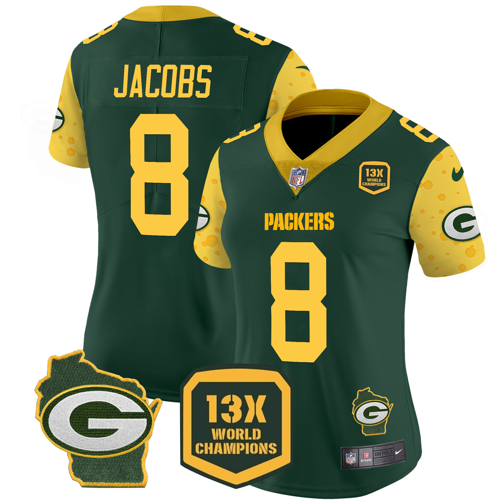 Josh Jacobs Women's Green Bay Packers Cheese Vapor Limited Jersey Ã¢â‚¬â€œ All Stitched Green Jersey - All Stitched