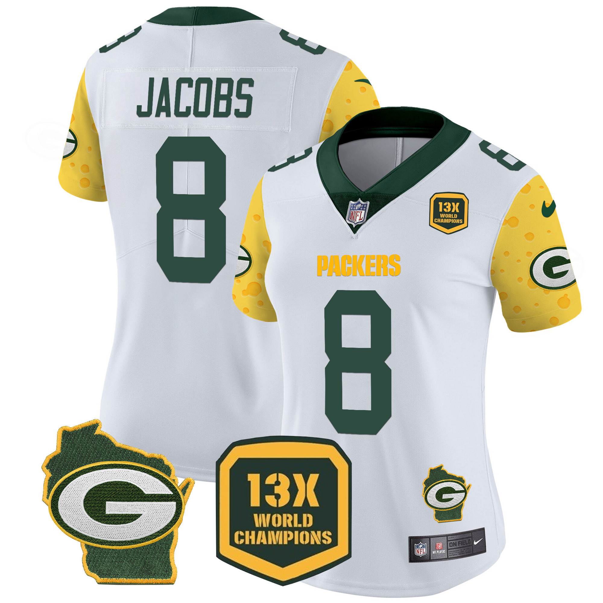 Josh Jacobs Women's Green Bay Packers Cheese Vapor Limited Jersey Ã¢â‚¬â€œ All Stitched White Jersey - All Stitched