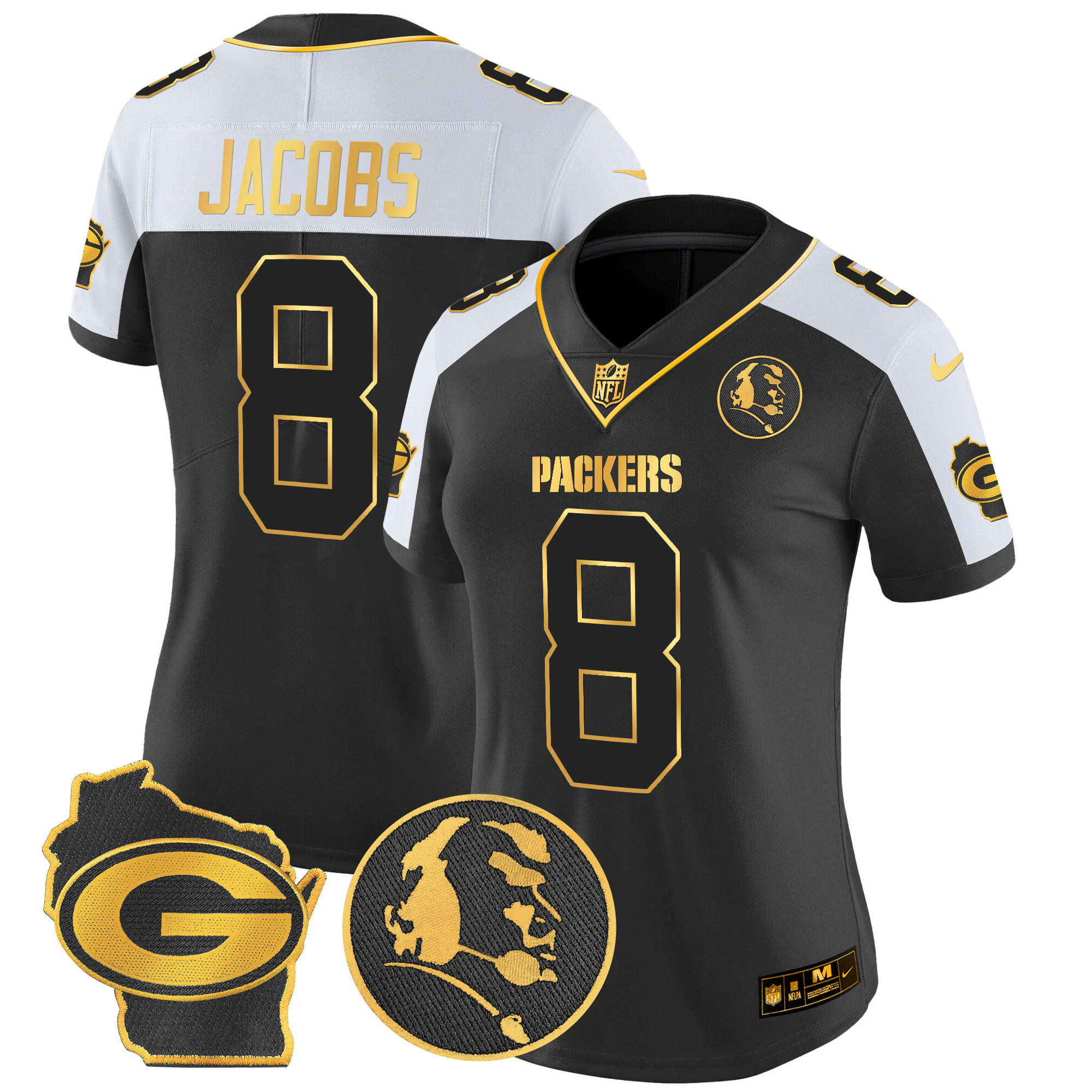 Josh Jacobs Women's Green Bay Packers John Madden & Home Patch Gold Vapor Limited Alternate Jersey - All Stitched
