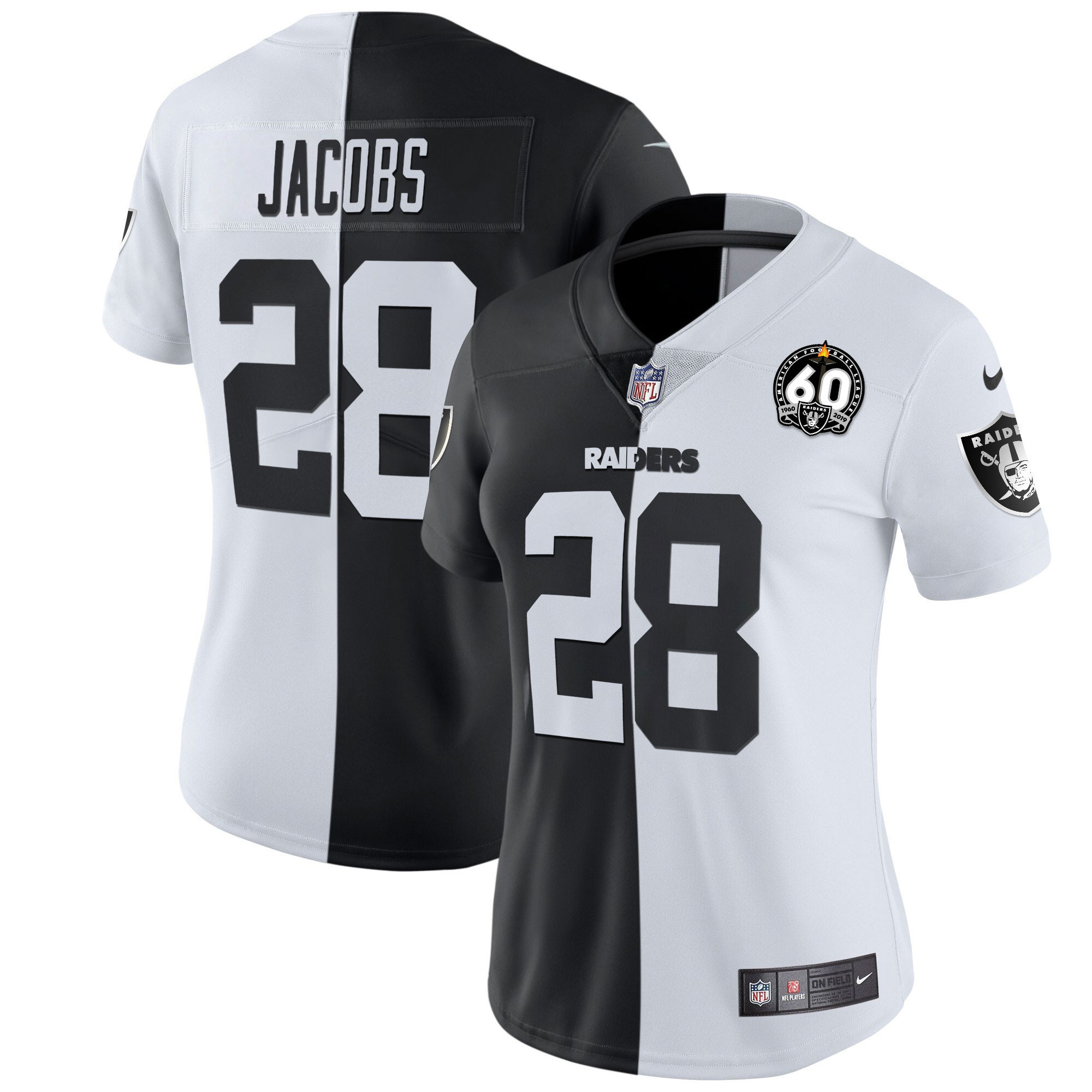 Josh Jacobs Women's Las Vegas Raiders 60th Season Patch Gold & Split - All Stitched Split Jersey - All Stitched