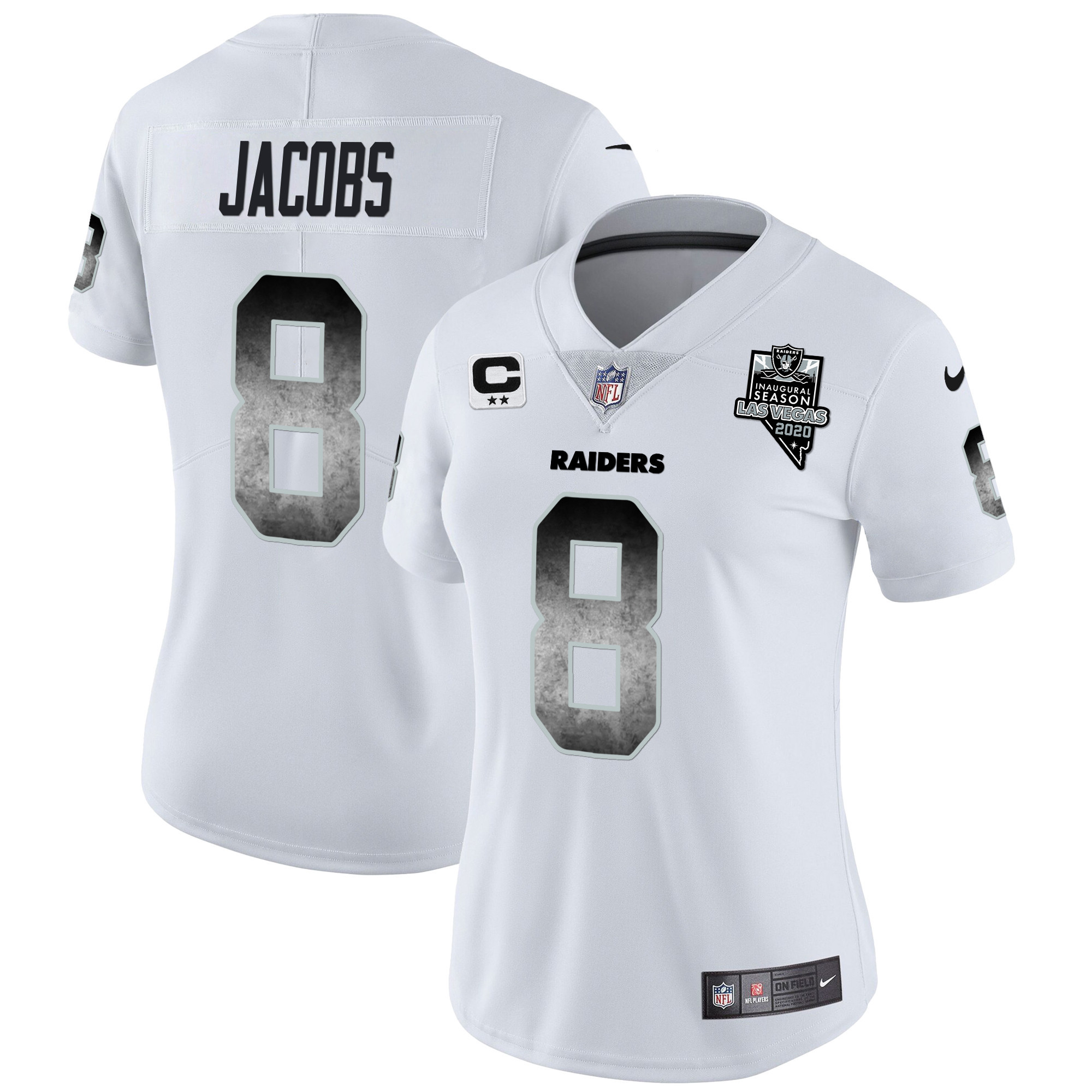 Josh Jacobs Women's Las Vegas Raiders Arch Smoke Vapor White Jersey - All Stitched