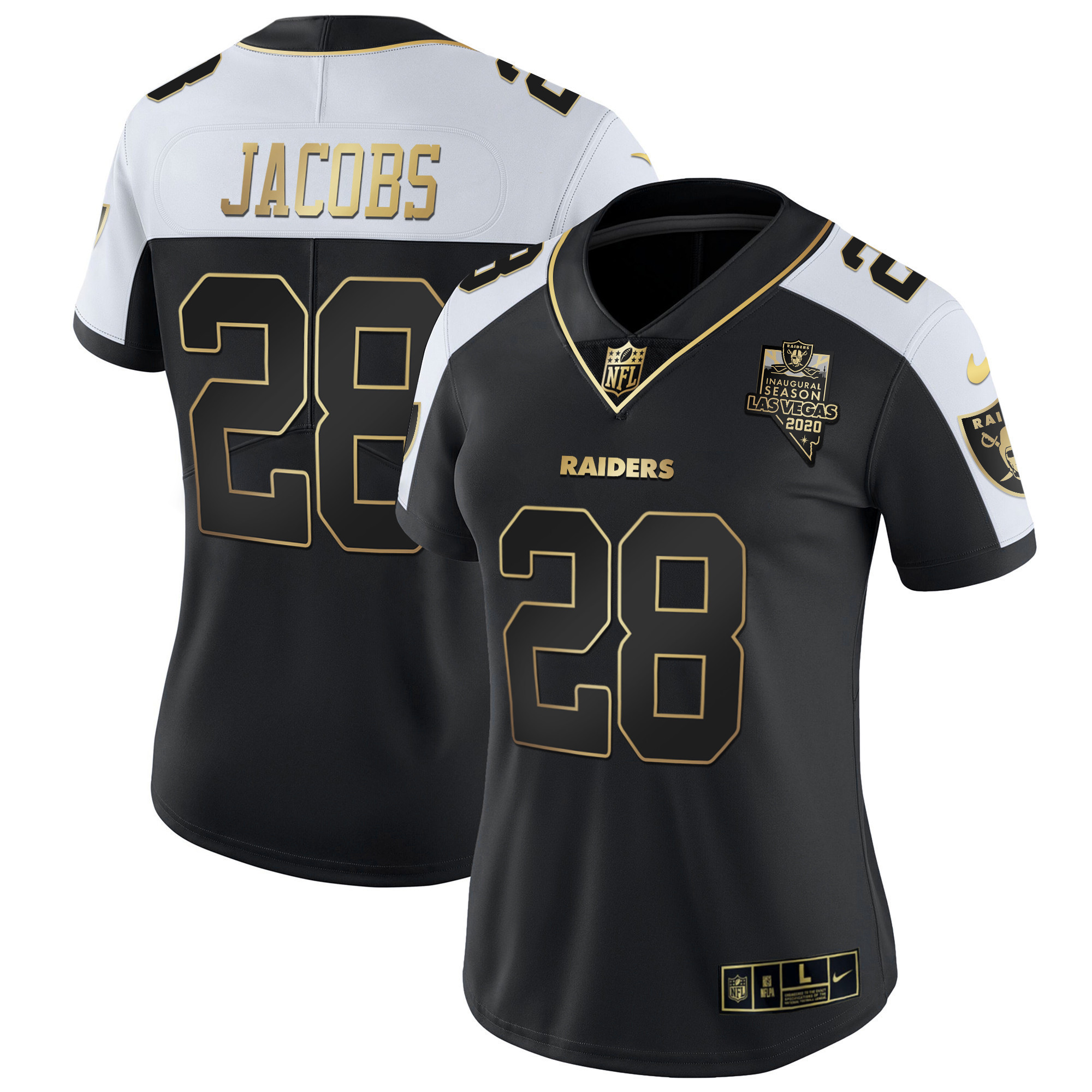 Josh Jacobs Women's Las Vegas Raiders Inaugural Season Patch Gold & Split - All Stitched Alternate Jersey - All Stitched