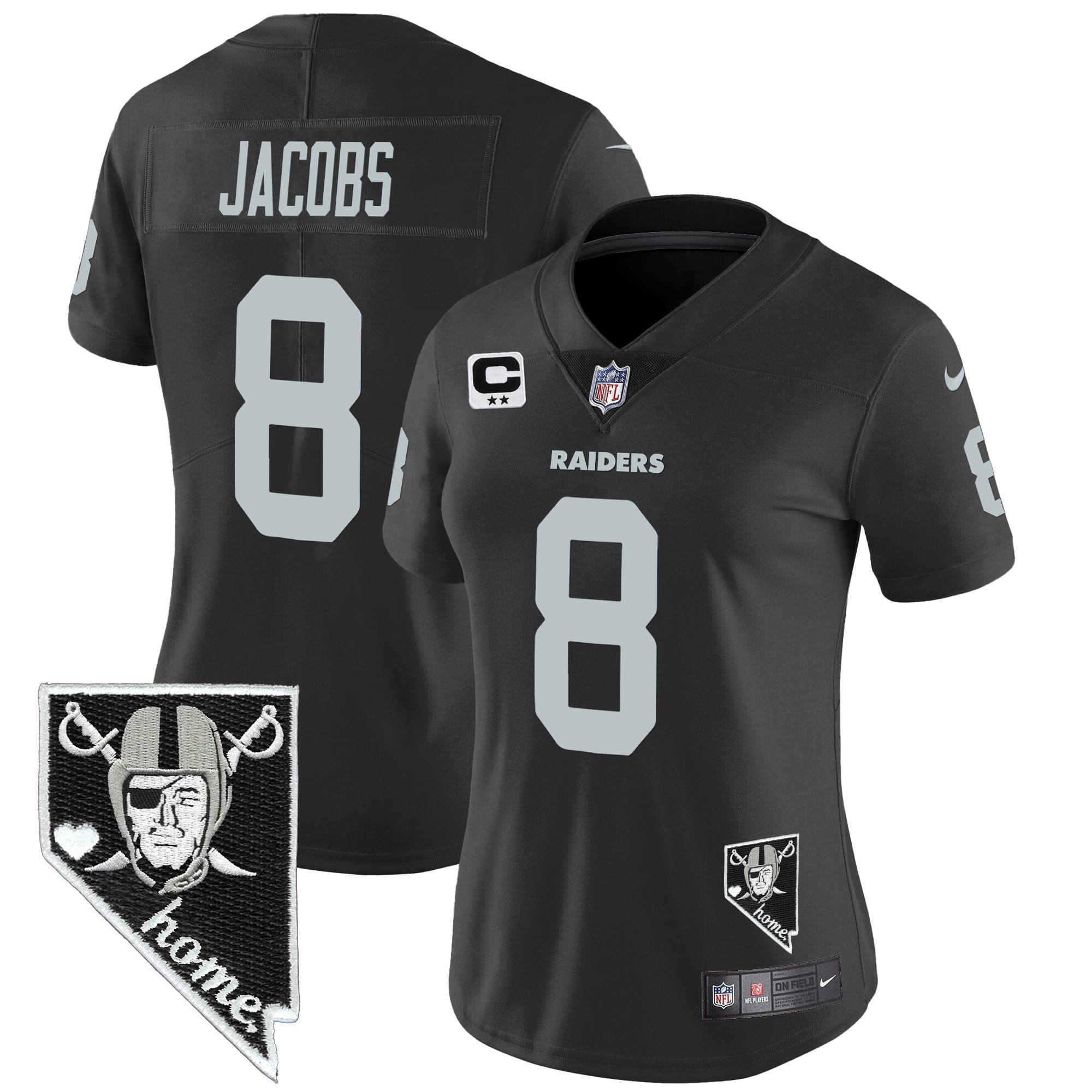 Josh Jacobs Women's Las Vegas Raiders Nevada Home Patch Vapor Black Jersey - All Stitched