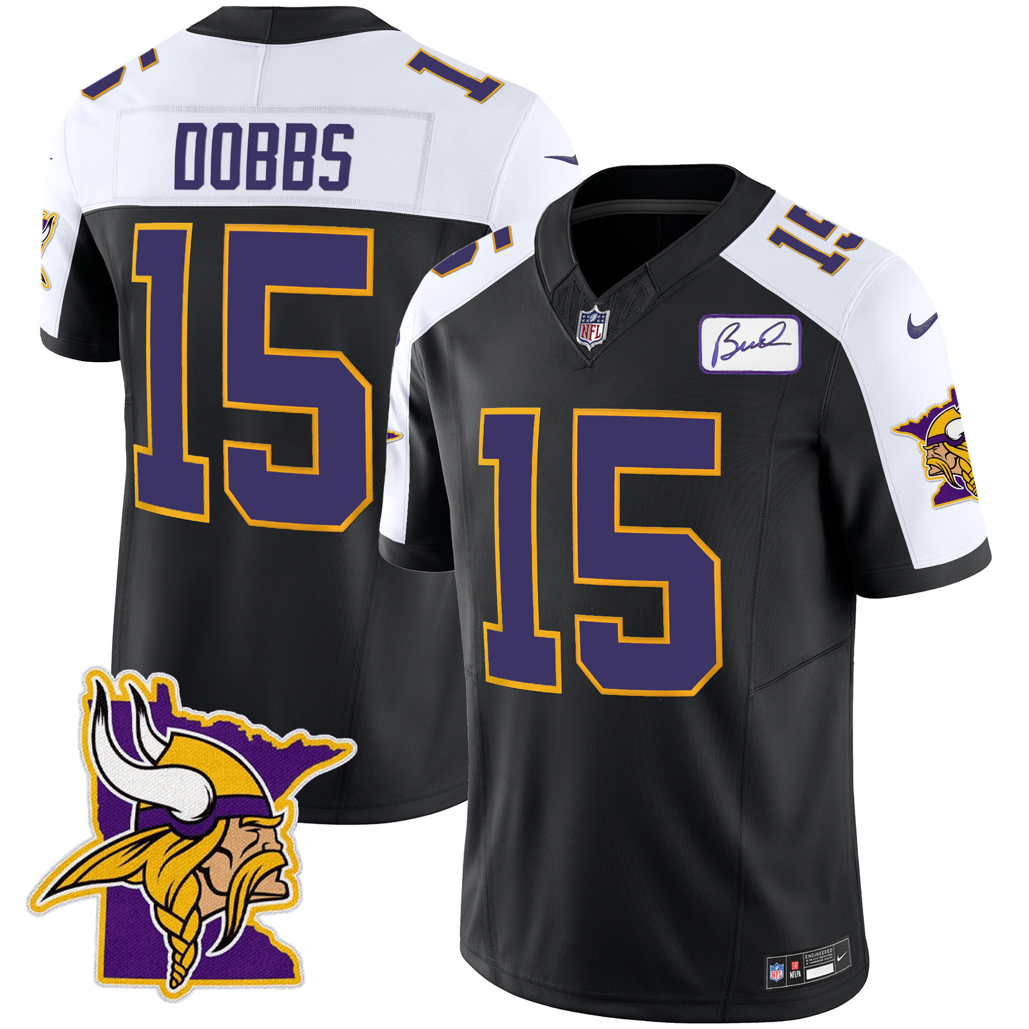 Joshua Dobbs Men's Minnesota Vikings Bud Grant Patch Classic Limited Black Alternate Jersey - All Stitched