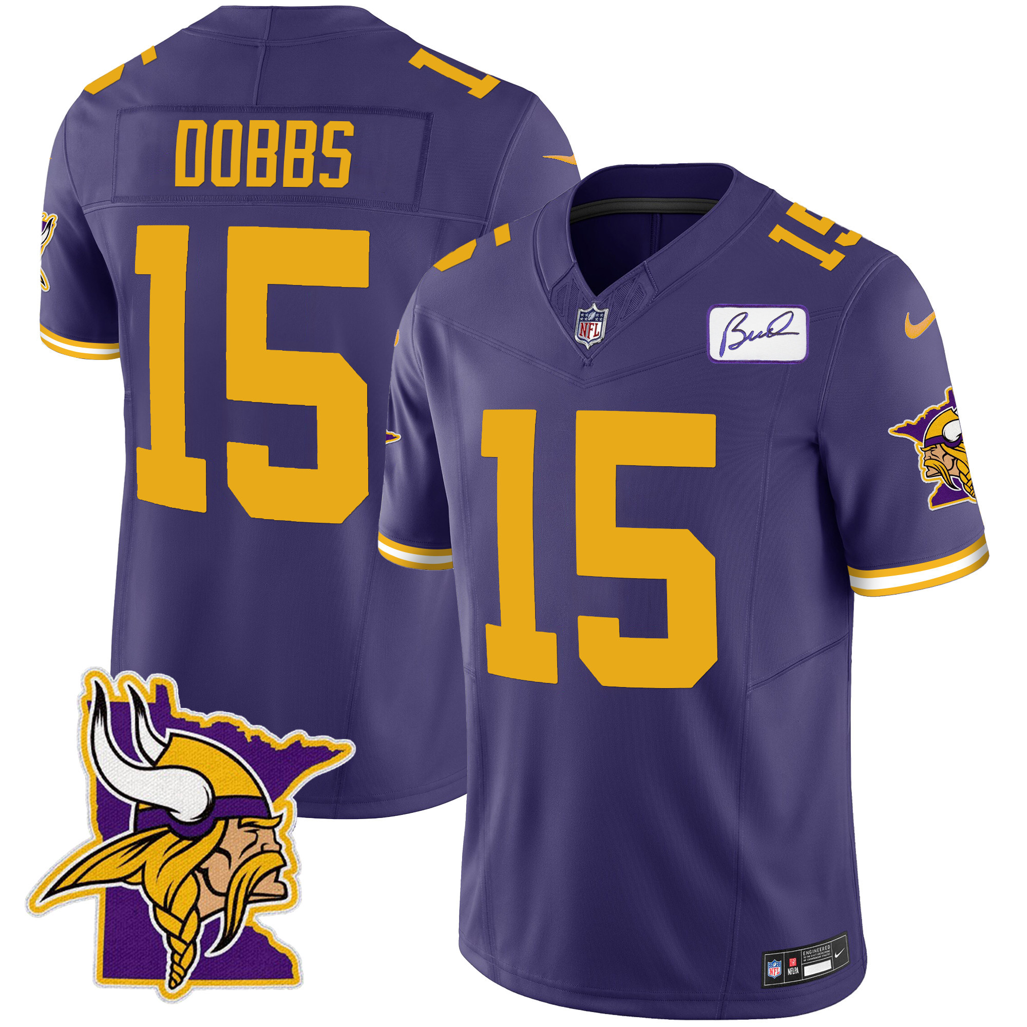Joshua Dobbs Men's Minnesota Vikings Bud Grant Patch Classic Limited Color Rush Jersey - All Stitched