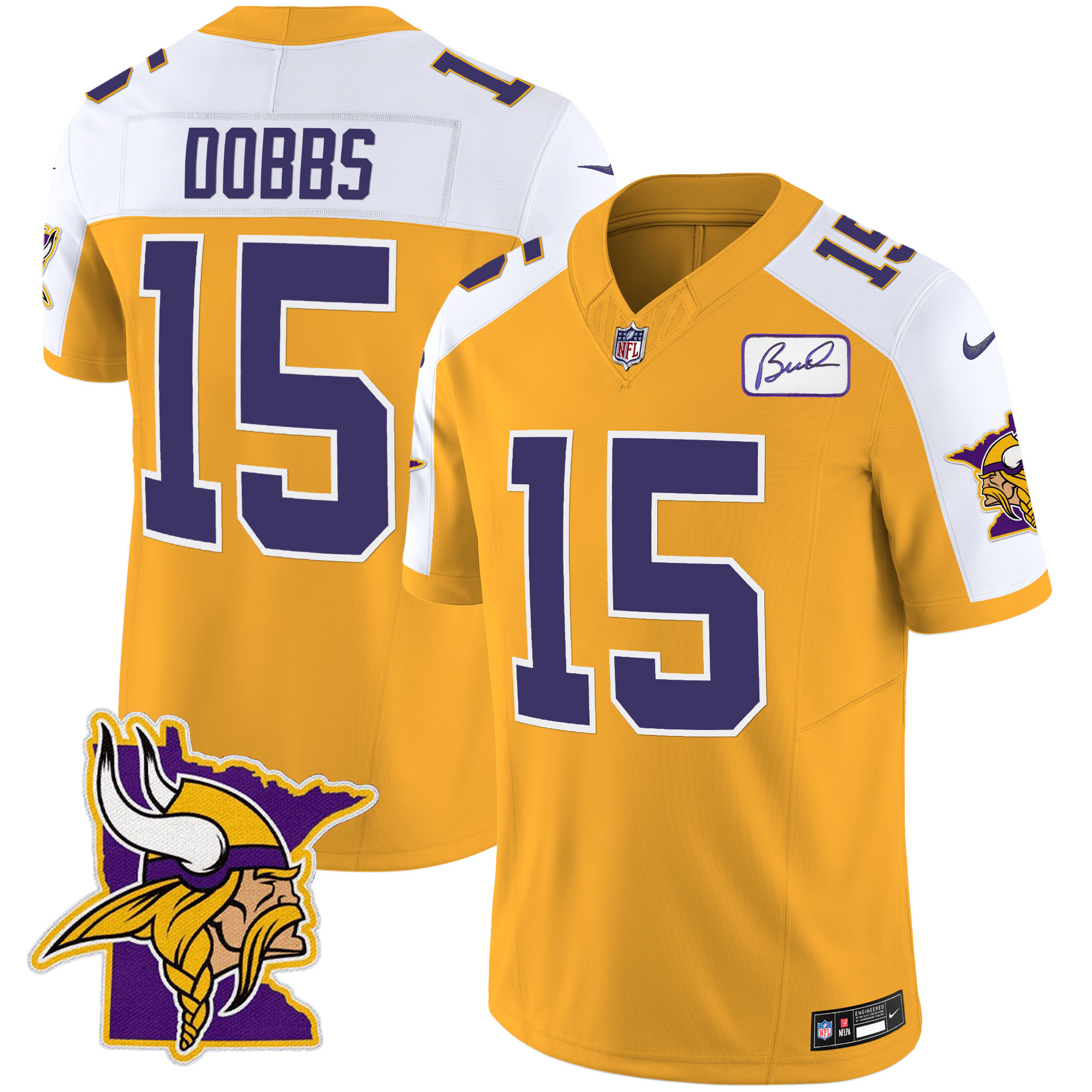 Joshua Dobbs Men's Minnesota Vikings Bud Grant Patch Classic Limited Gold Alternate Jersey - All Stitched