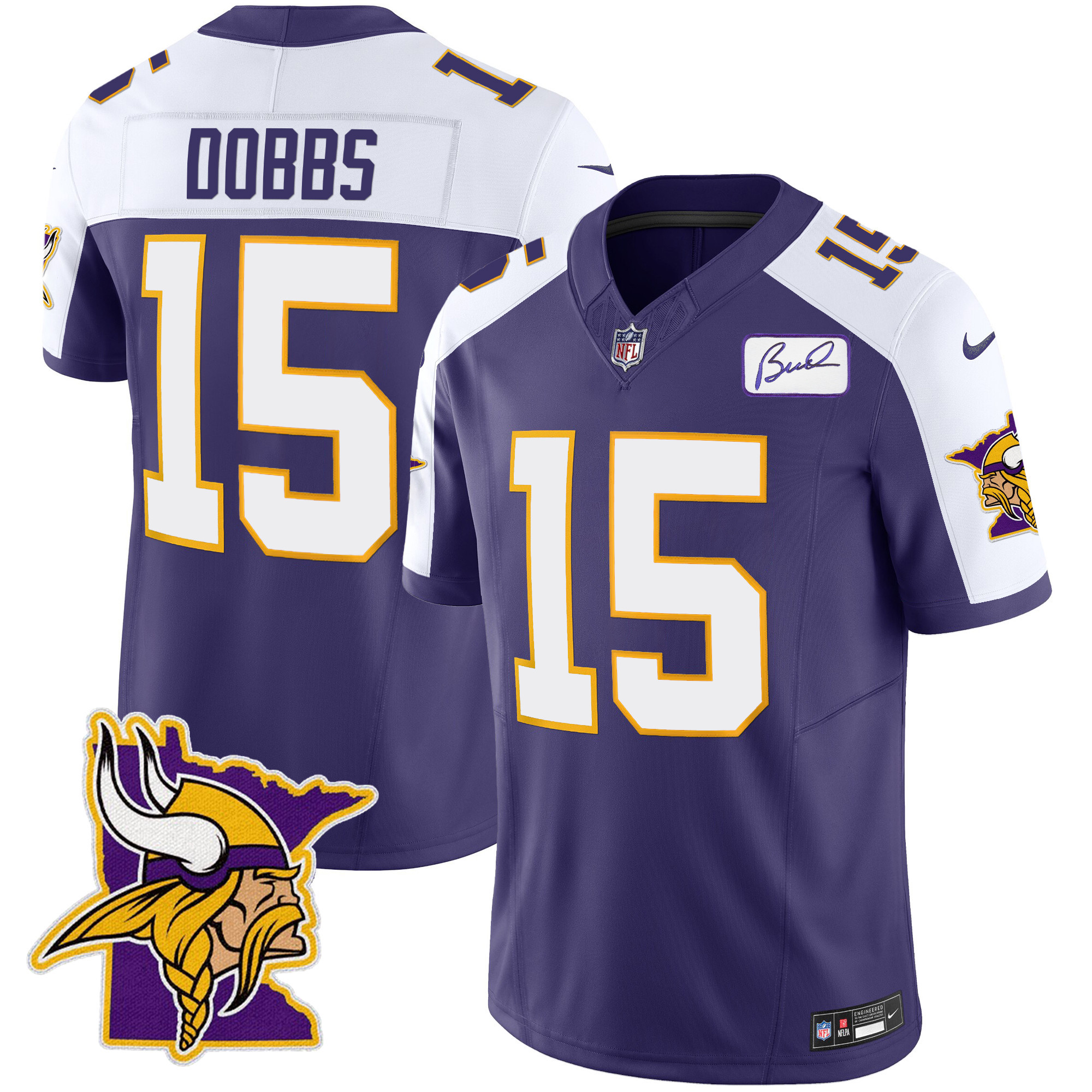 Joshua Dobbs Men's Minnesota Vikings Bud Grant Patch Classic Limited Purple Alternate Jersey - All Stitched