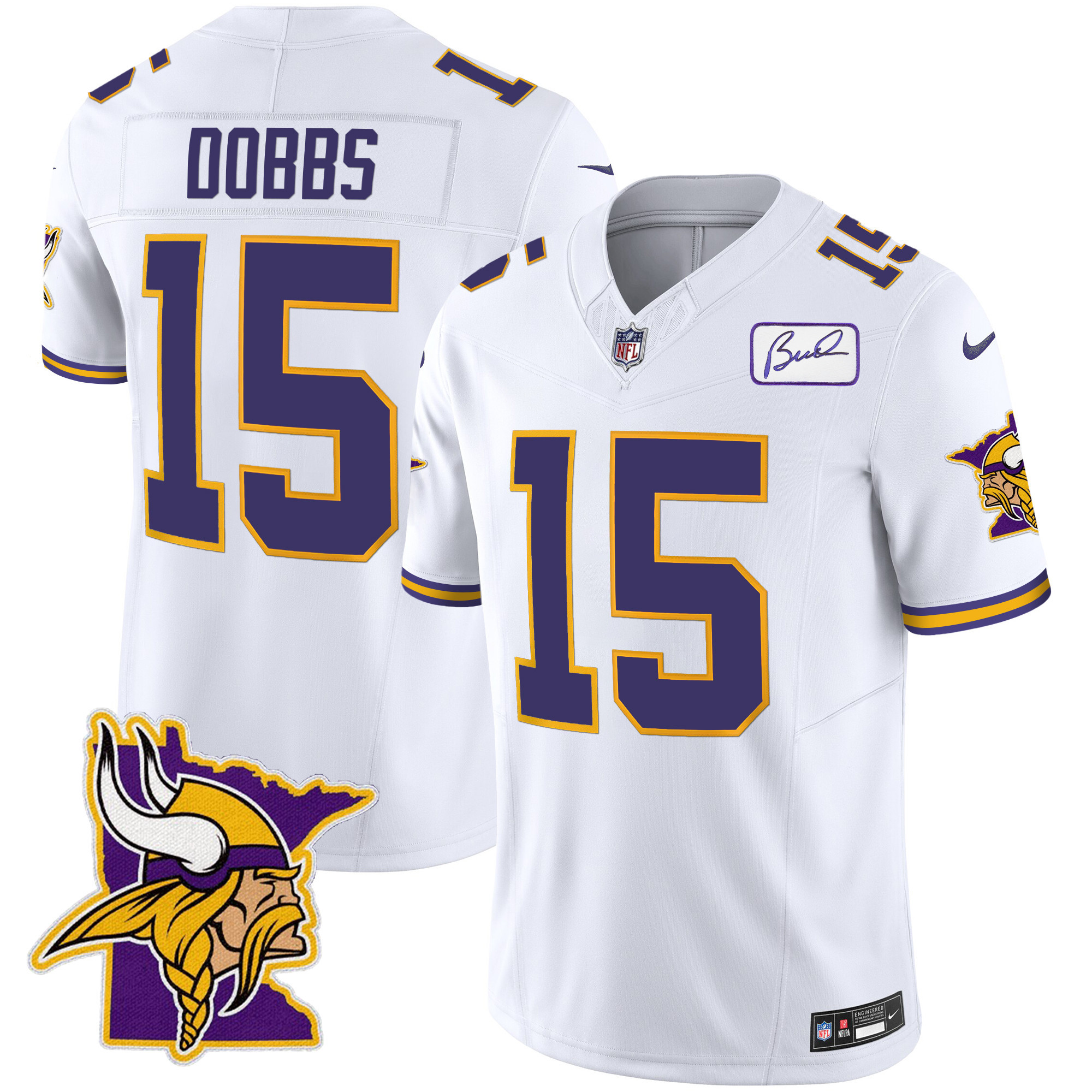 Joshua Dobbs Men's Minnesota Vikings Bud Grant Patch Classic Limited White Jersey - All Stitched