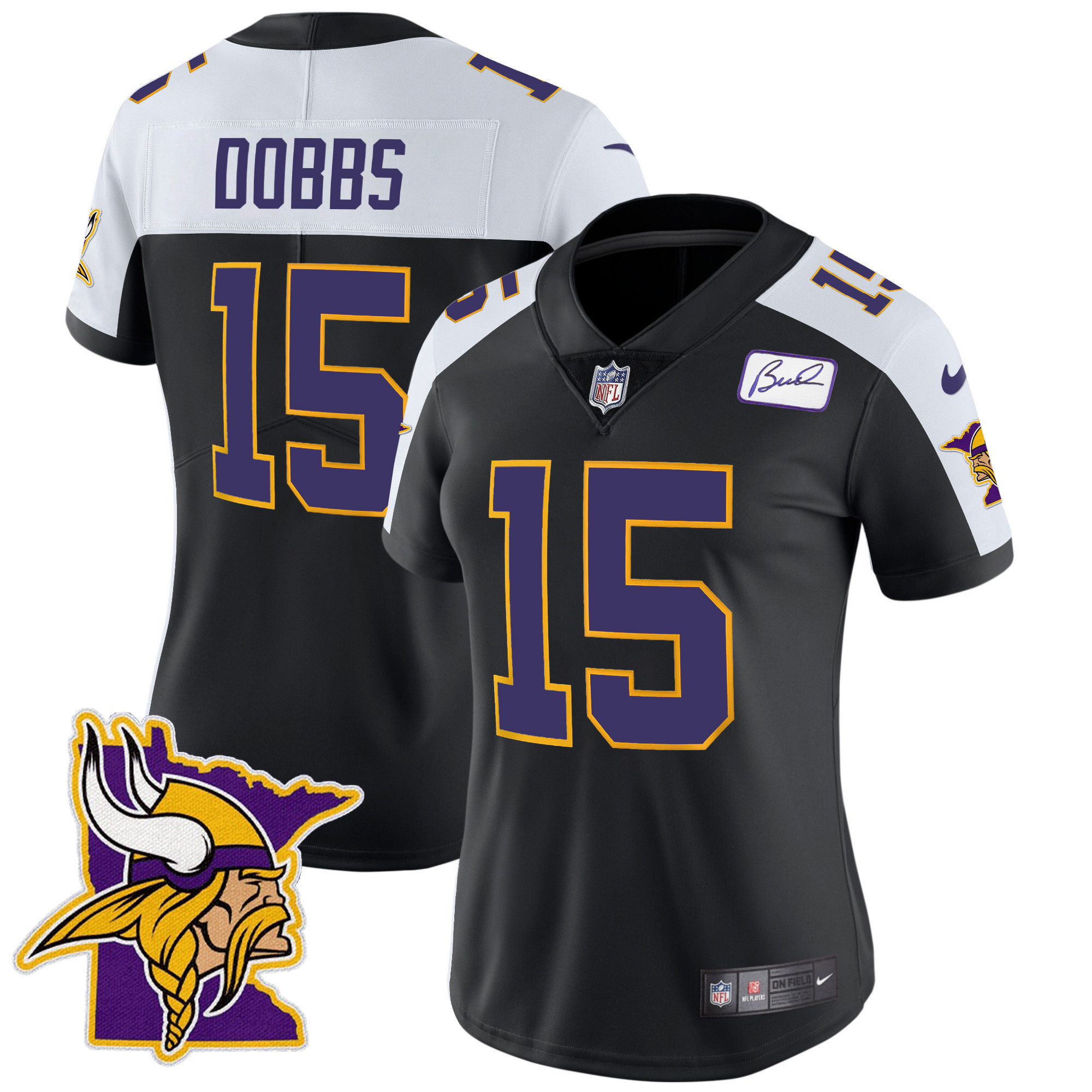 Joshua Dobbs Women's Minnesota Vikings Bud Grant Patch Classic Limited Black Alternate Jersey - All Stitched