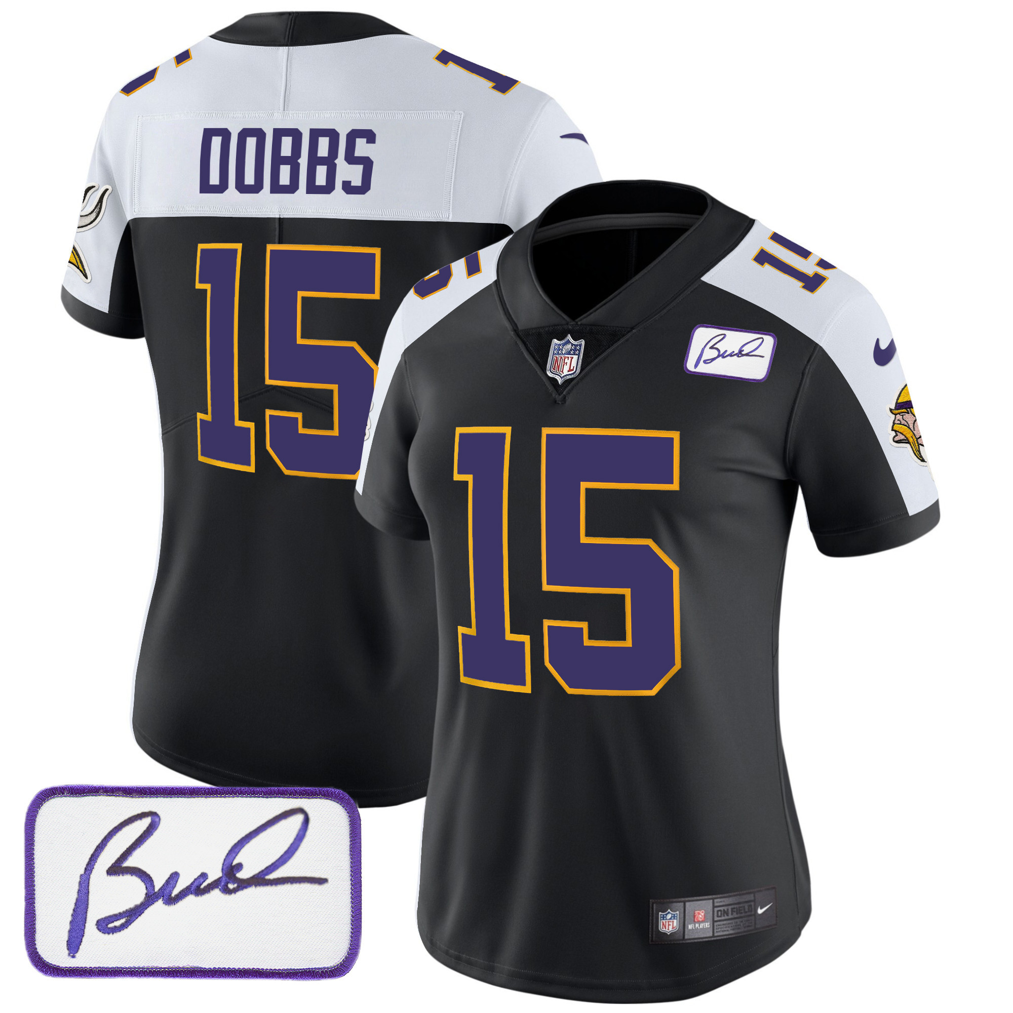 Joshua Dobbs Women's Minnesota Vikings Bud Grant Patch Classic Limited Black Alternate Jersey - All Stitched