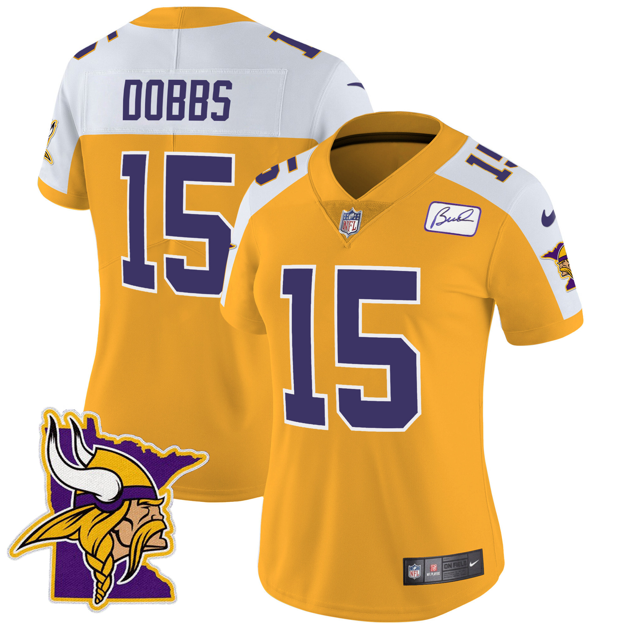 Joshua Dobbs Women's Minnesota Vikings Bud Grant Patch Classic Limited Gold Alternate Jersey - All Stitched