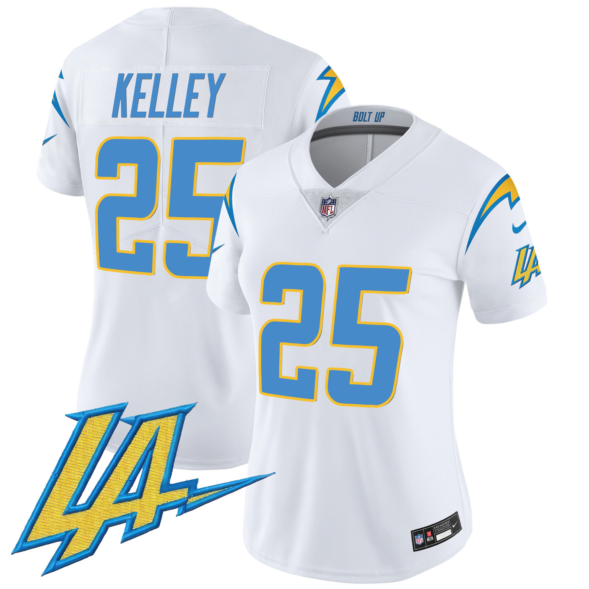 Joshua Kelley Women's Los Angeles Chargers Vapor Limited White Jersey - All Stitched