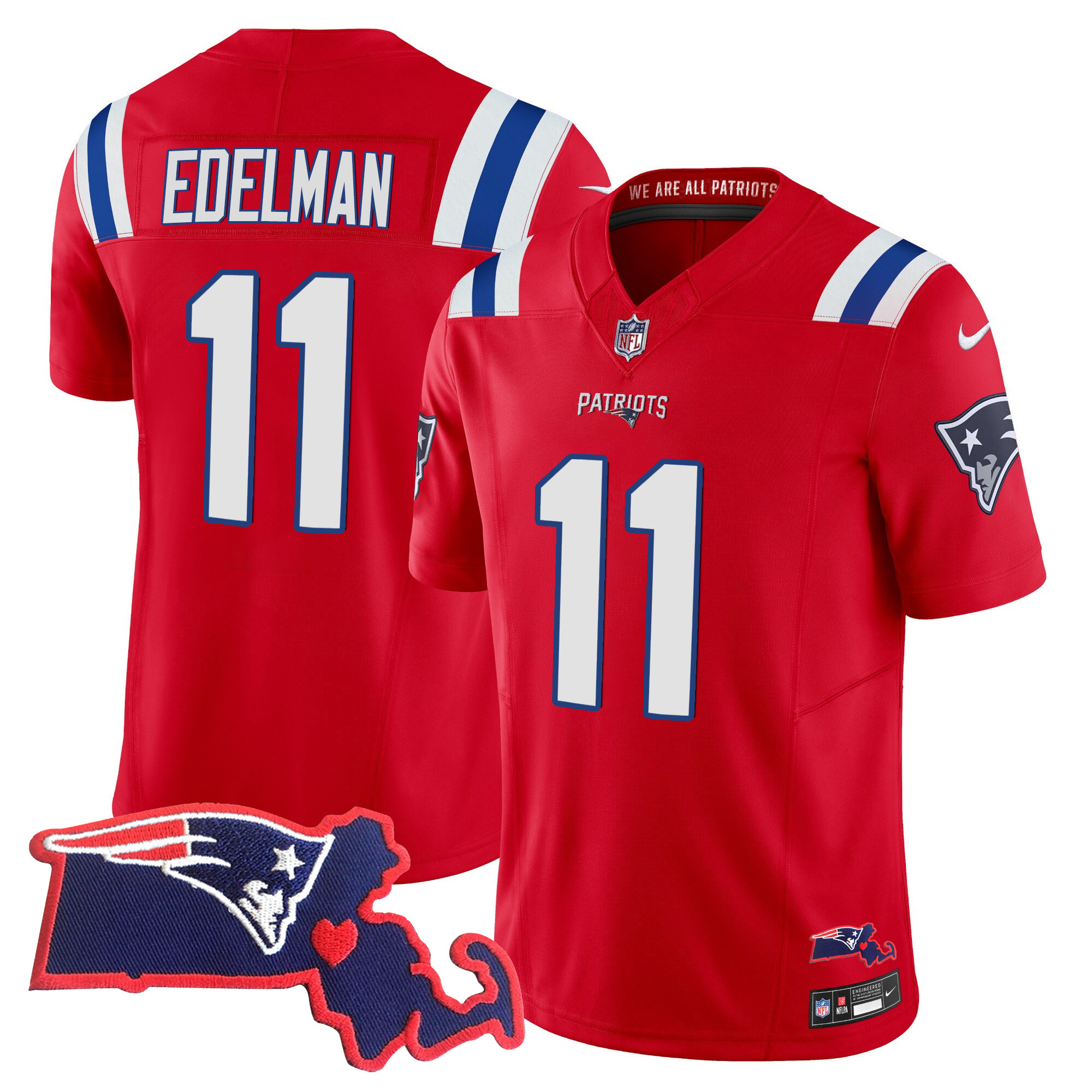 Julian Edelman Men's New England Patriots Bill Belichick 6x Champions Vapor Red Jersey - All Stitched