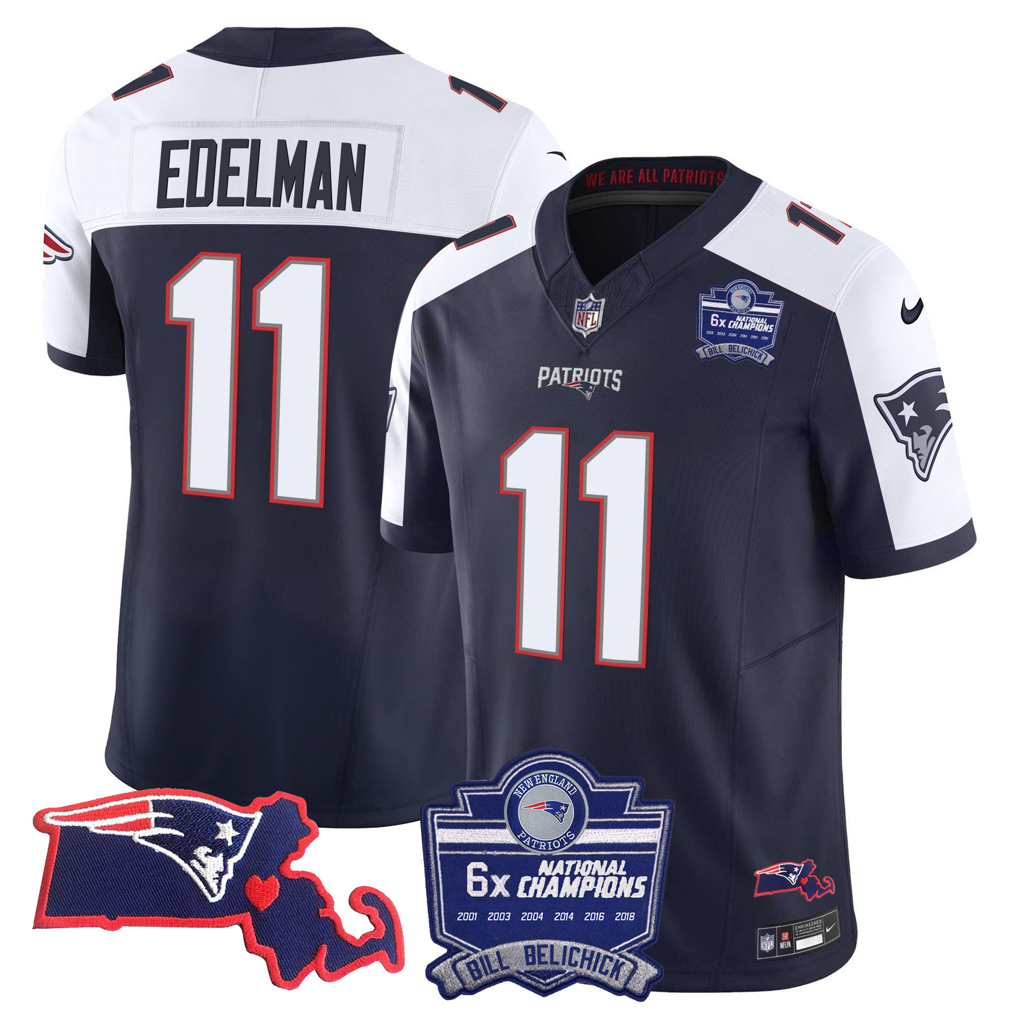Julian Edelman Women's New England Patriots Bill Belichick 6x Champions Patch Vapor Alternate Jersey - All Stitched