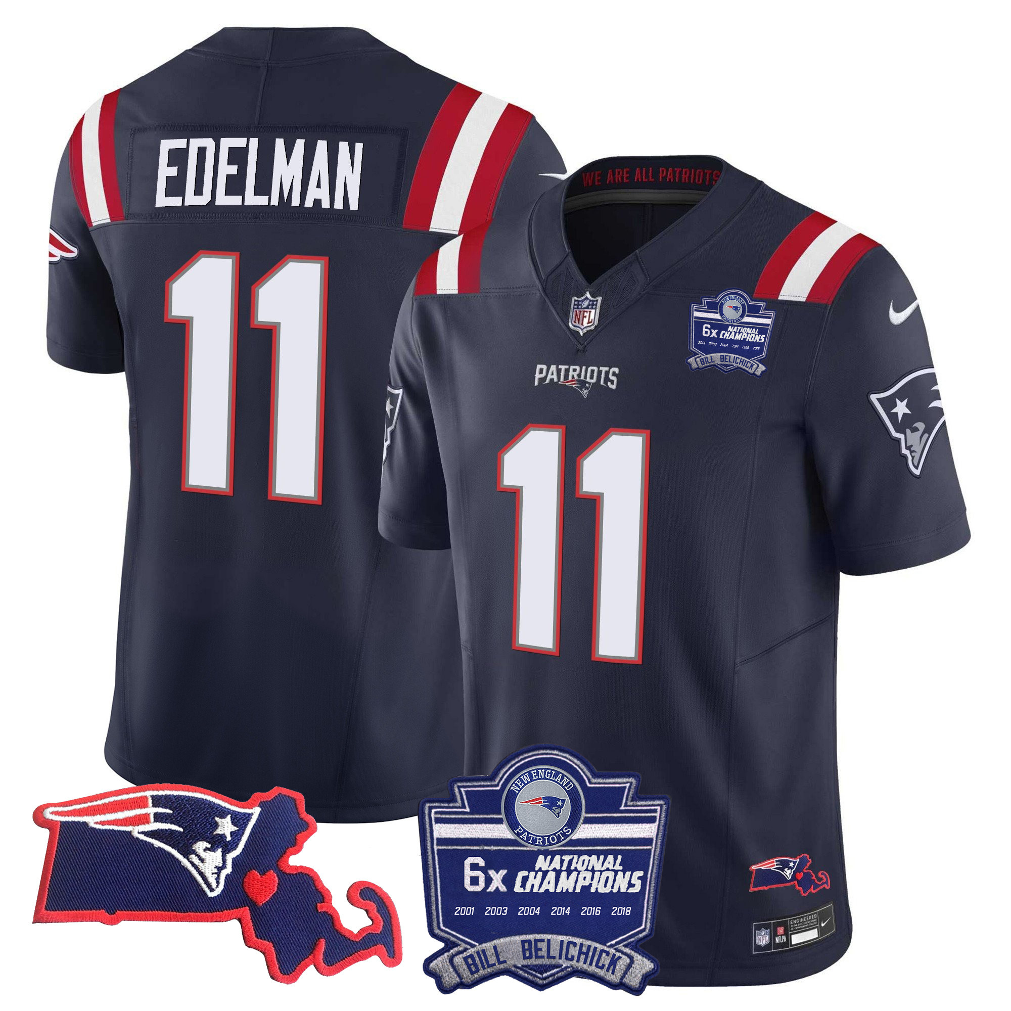 Julian Edelman Women's New England Patriots Bill Belichick 6x Champions Patch Vapor Navy Jersey - All Stitched