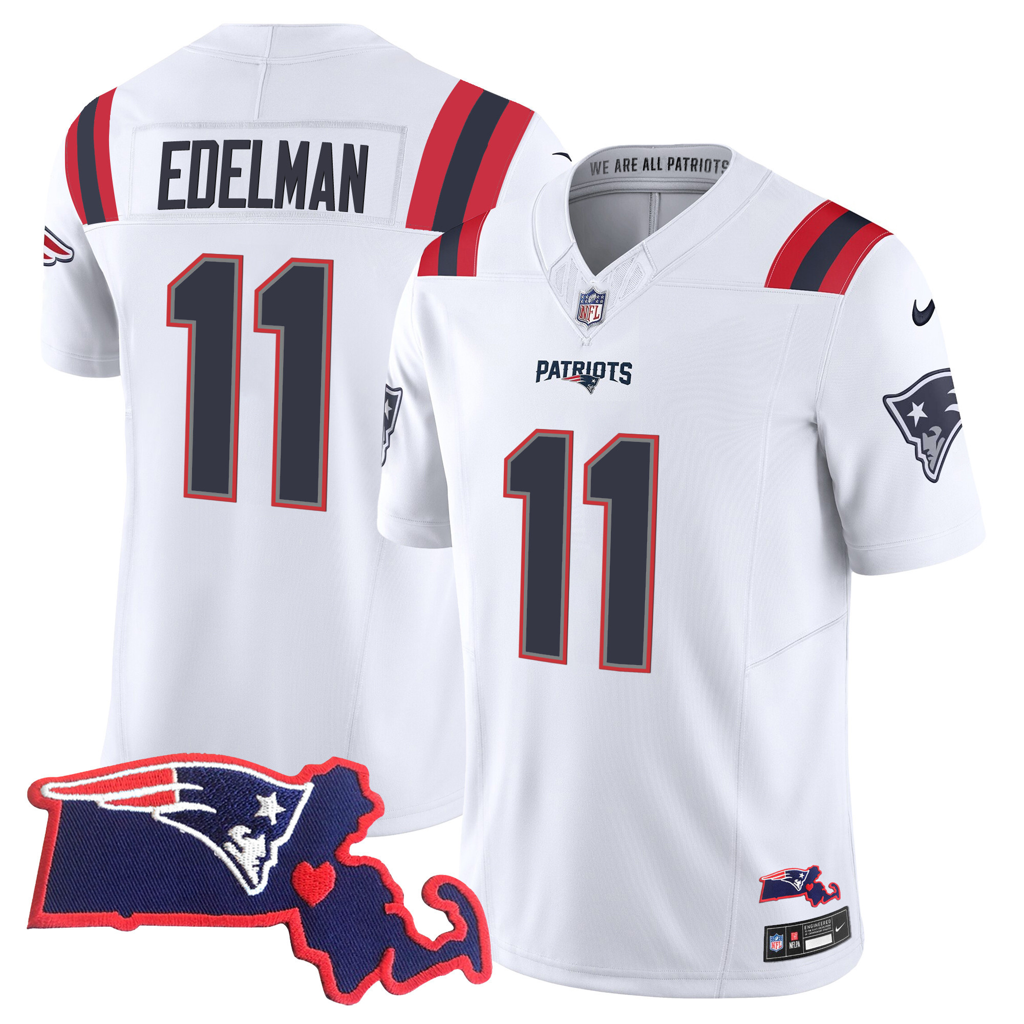 Julian Edelman Women's New England Patriots Massachusetts Patch Vapor White Jersey - All Stitched