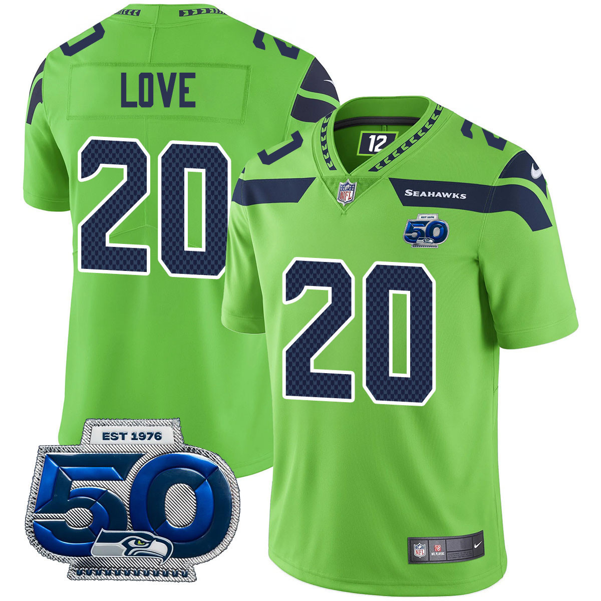 Julian Love - 20 Men's Seattle Seahawks 50th Season Vapor Limited Green Jersey - All Stitched