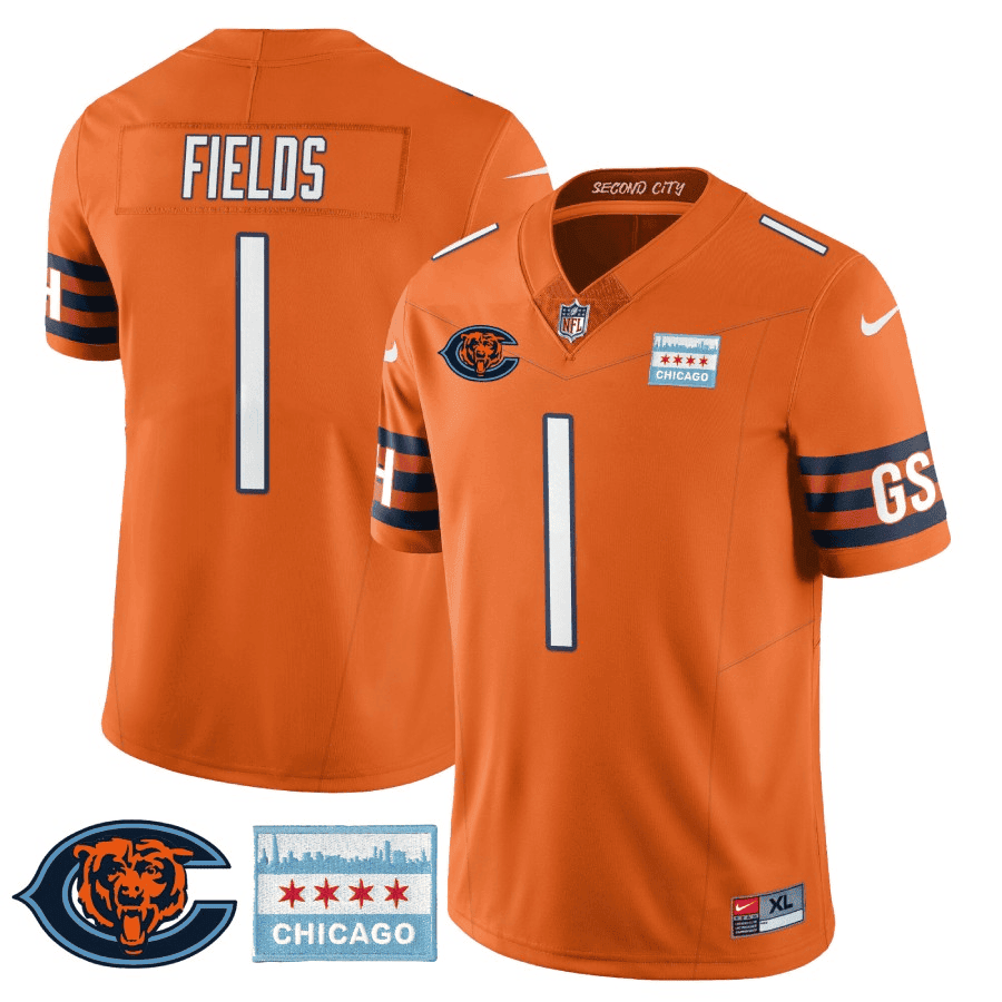 Justin Fields MenÃ¢â‚¬â„¢s Chicago Bears City Edition GSH Orange Jersey - All Stitched