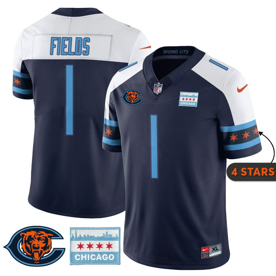 Justin Fields MenÃ¢â‚¬â„¢s Chicago Bears City Edition Navy Alternate Jersey - All Stitched
