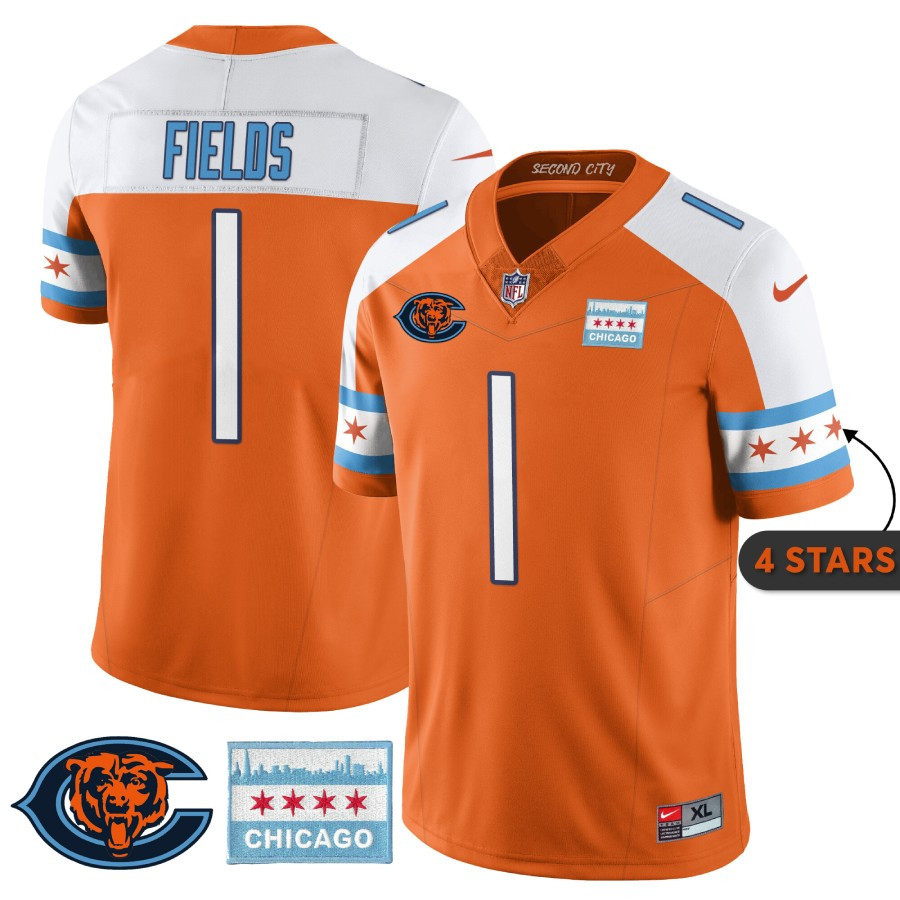 Justin Fields MenÃ¢â‚¬â„¢s Chicago Bears City Edition Orange Alternate Jersey - All Stitched