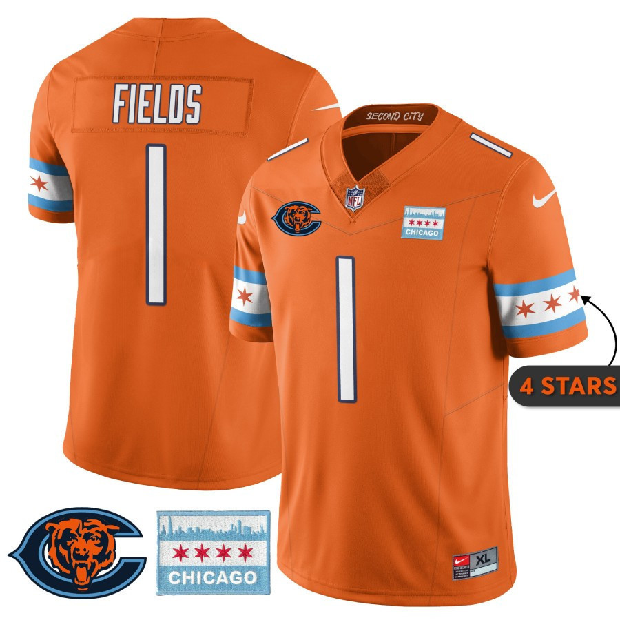 Justin Fields MenÃ¢â‚¬â„¢s Chicago Bears City Edition Orange Jersey - All Stitched