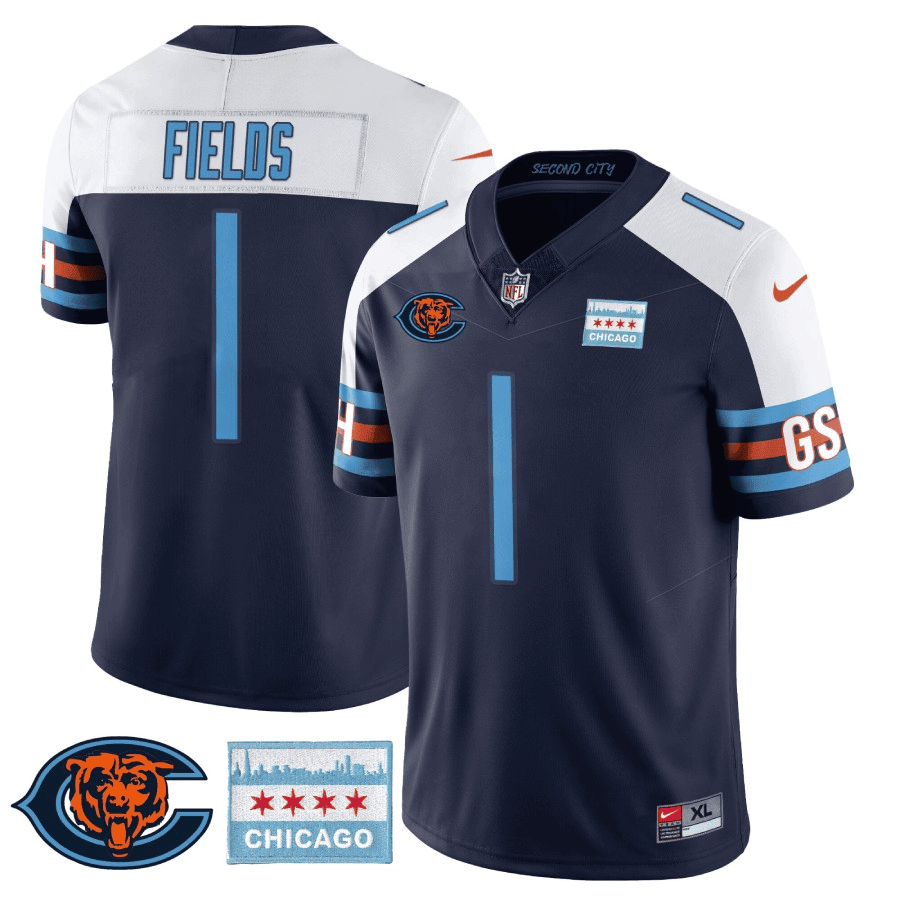 Justin Fields MenÃƒÂ¯Ã‚Â¿Ã‚Â½s Chicago Bears City Edition GSH Navy Alternate Jersey - All Stitched