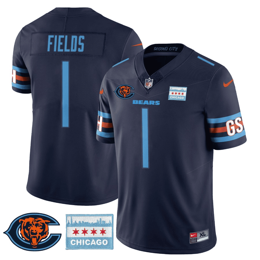 Justin Fields MenÃƒÂ¯Ã‚Â¿Ã‚Â½s Chicago Bears City Edition GSH Navy Jersey - All Stitched