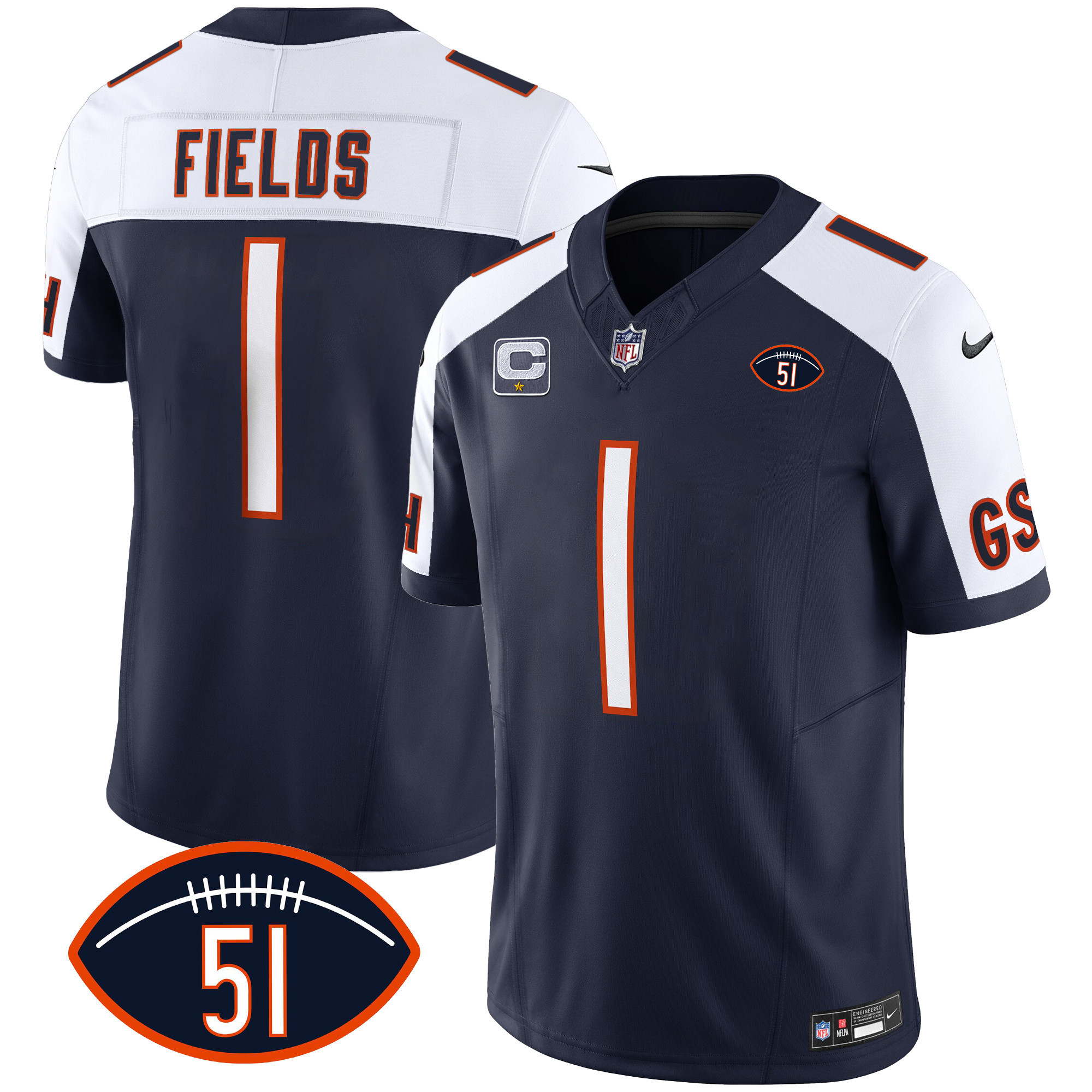 Justin Fields Men's Chicago Bears Dick Butkus Patch GSH Vapor Alternate Jersey - All Stitched