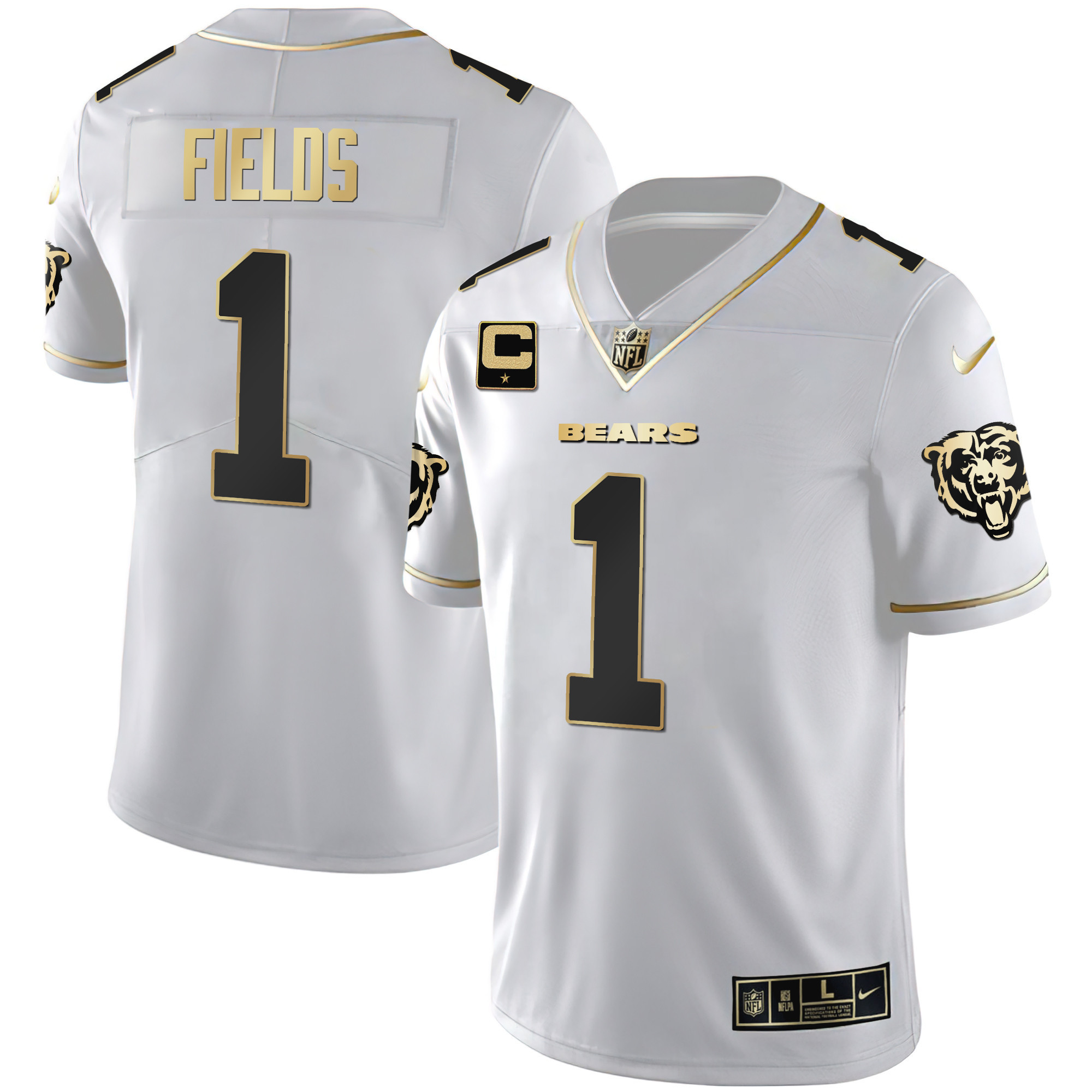 Justin Fields Men's Chicago Bears White Gold & Black Gold White Gold Jersey - All Stitched