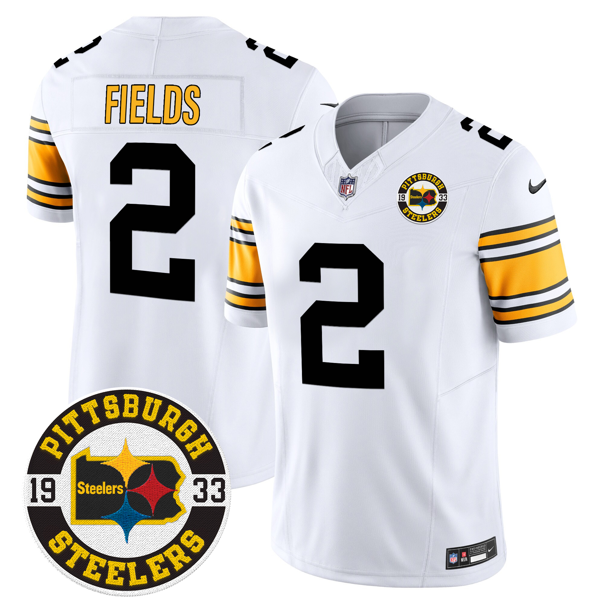 Justin Fields Men's Pittsburgh Steelers 2024 Vapor Limited 1975 White Jersey - All Stitched