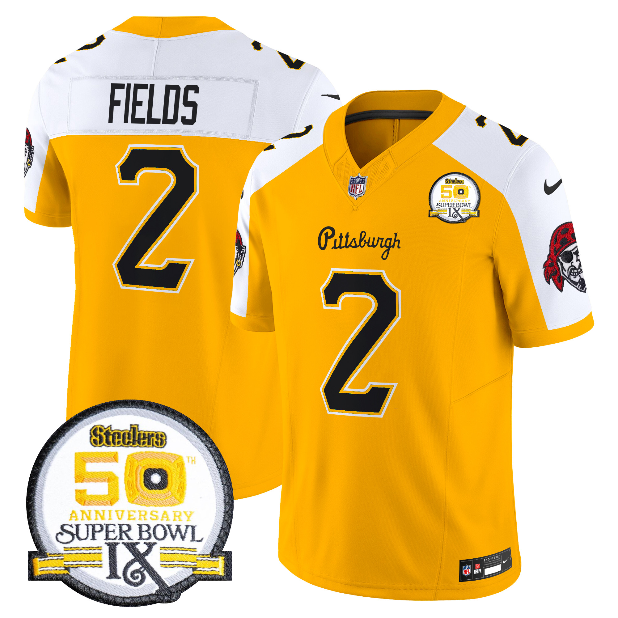 Justin Fields Men's Pittsburgh Steelers 2024 Vapor Limited Gold Alternate Jersey - All Stitched